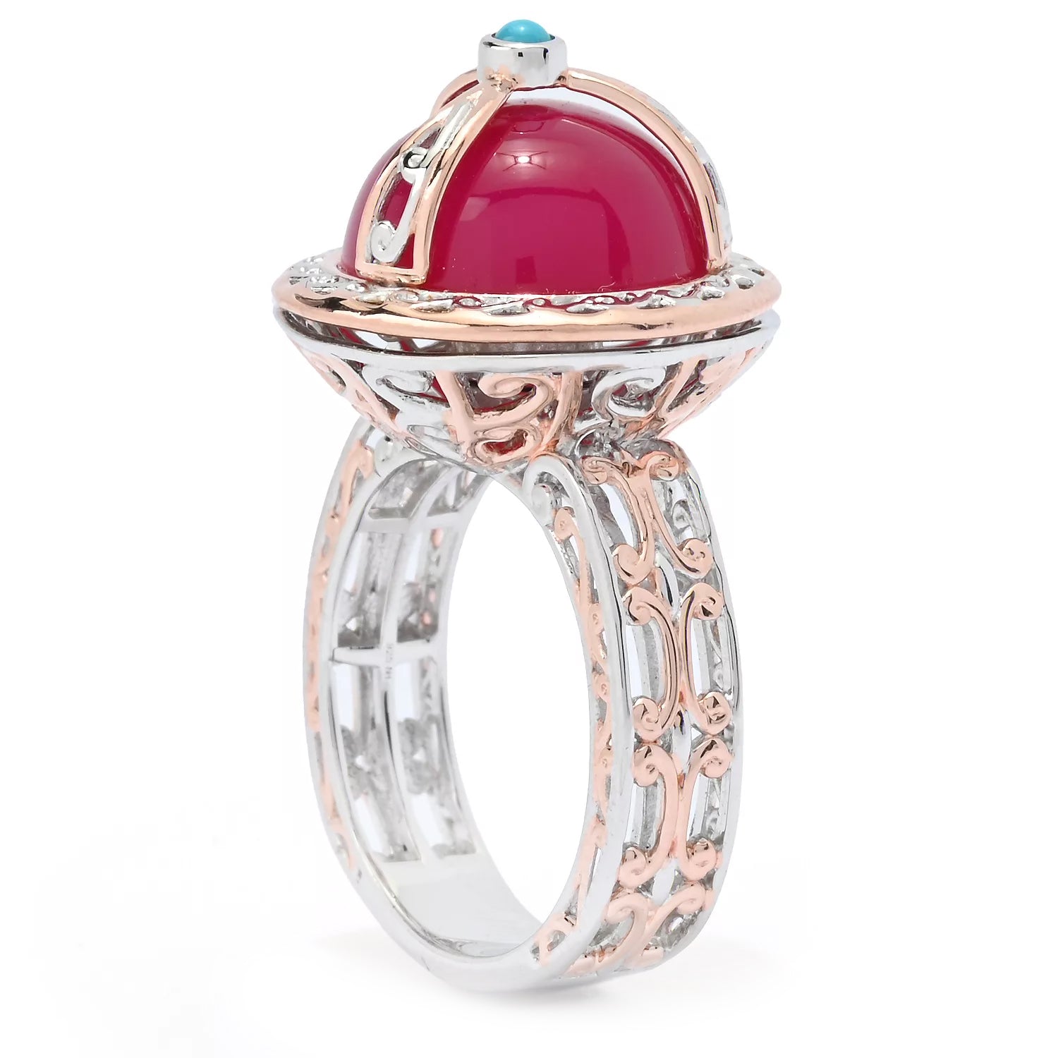 Gems en Vogue Cherry Pink Chalcedony & Sleeping Beauty Turquoise Spinner Ring