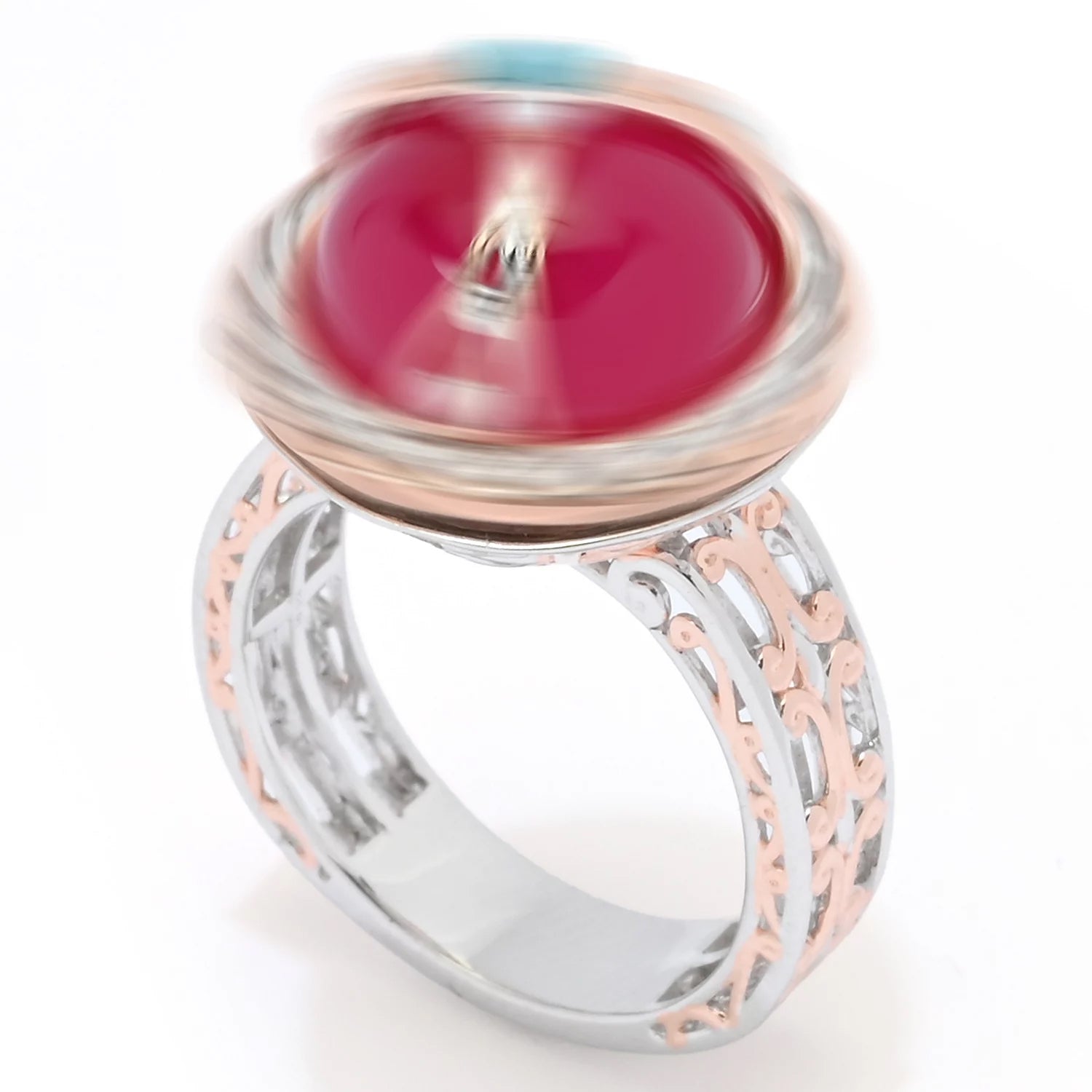 Gems en Vogue Cherry Pink Chalcedony & Sleeping Beauty Turquoise Spinner Ring