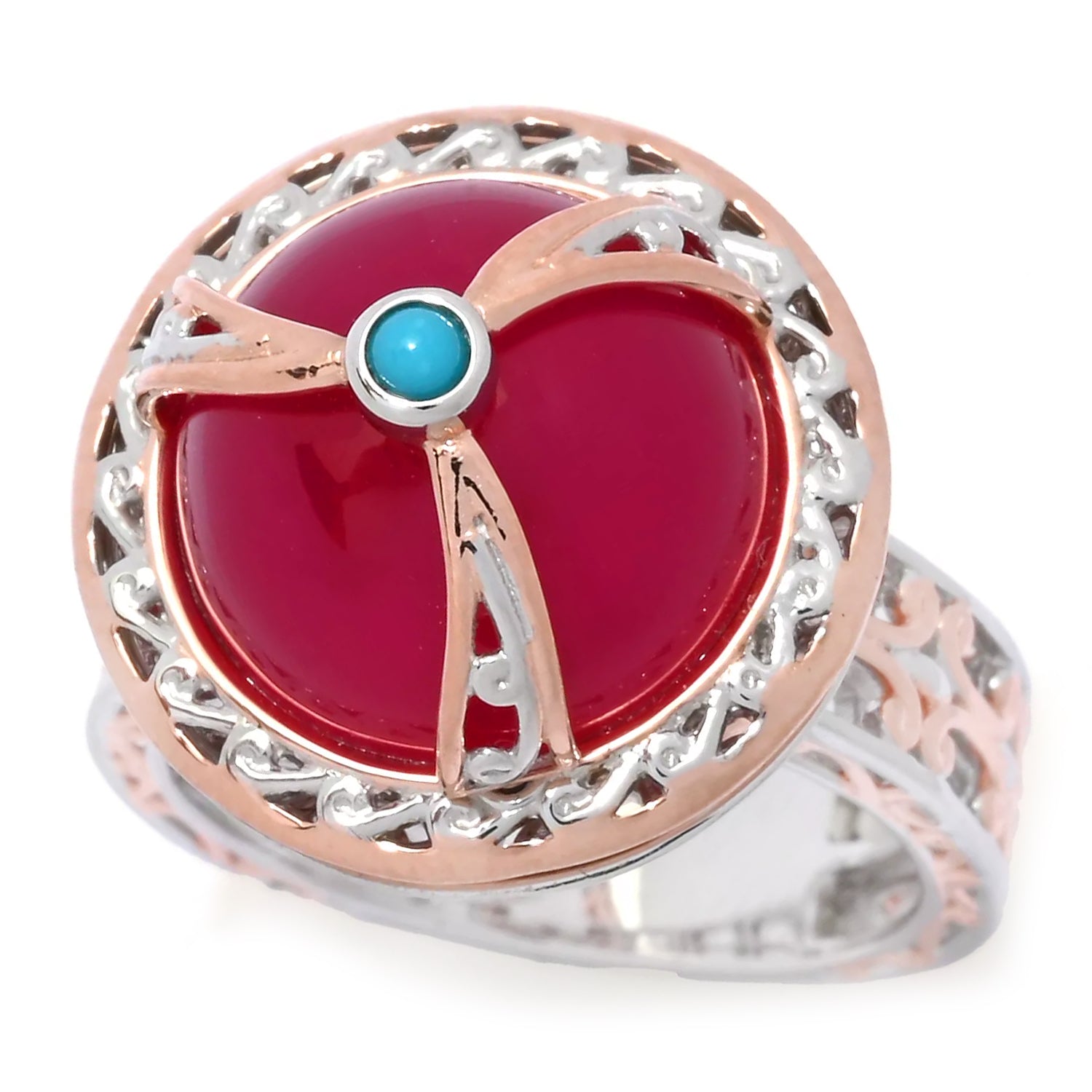 Gems en Vogue Cherry Pink Chalcedony & Sleeping Beauty Turquoise Spinner Ring