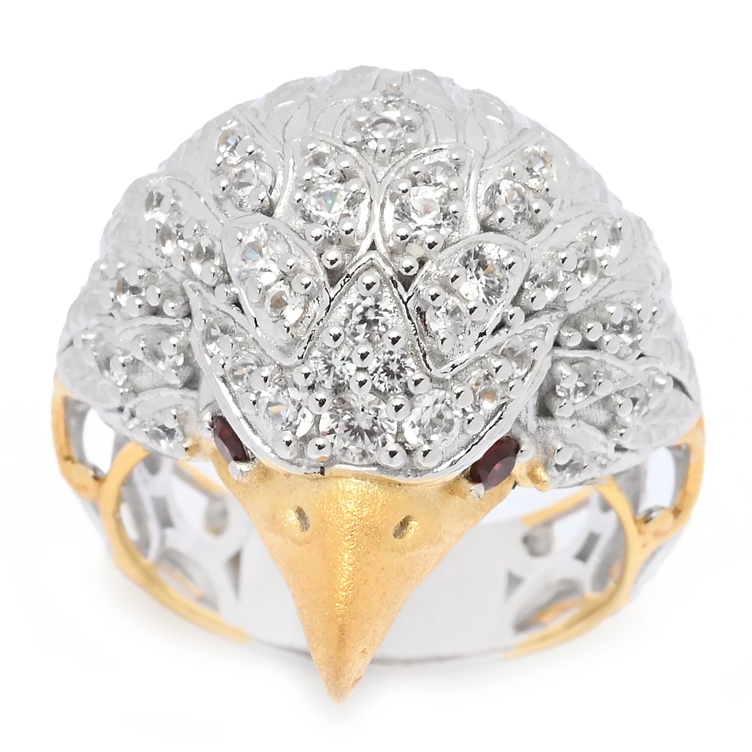 Gems en Vogue 1.30ctw White Zircon & Garnet Eagle Head Ring