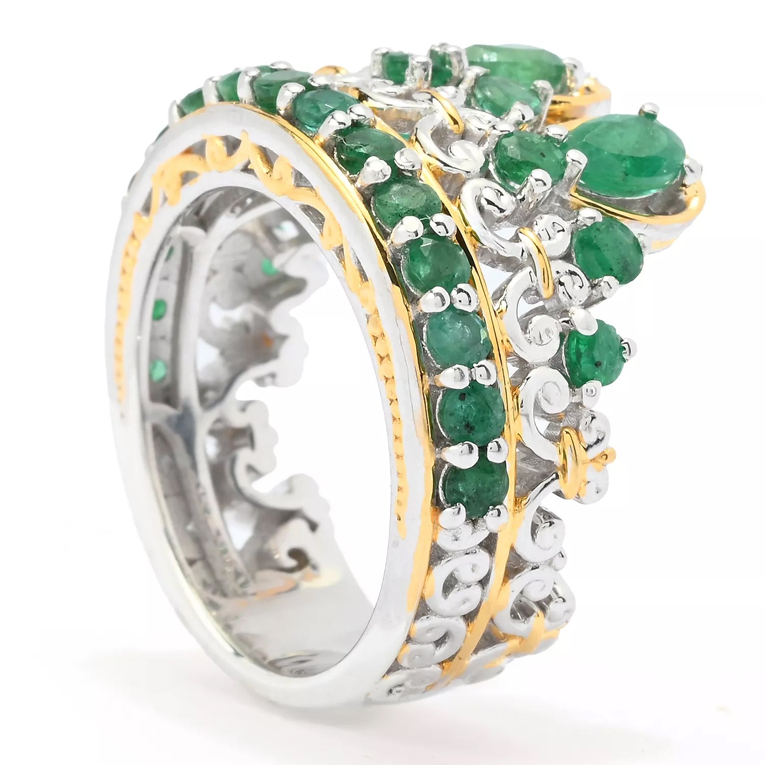 Gems en Vogue 1.95ctw Grizzly Emerald Crown Ring