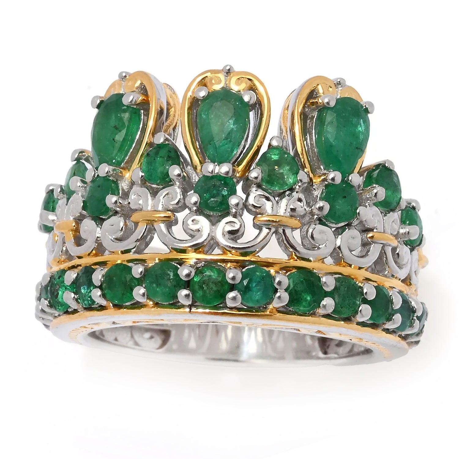 Gems en Vogue 1.95ctw Grizzly Emerald Crown Ring