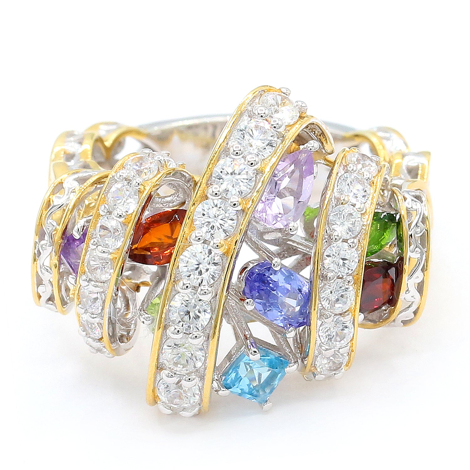 Gems en Vogue 3.38ctw Multi Gemstones Confetti Ring