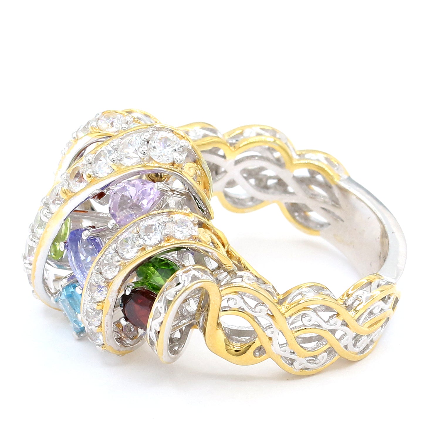 Gems en Vogue 3.38ctw Multi Gemstones Confetti Ring