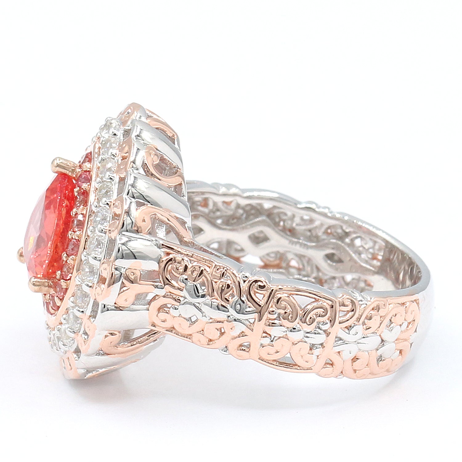 Limited Edition Gems en Vogue Luxe, One-of-a-Kind 3.02ctw Padparadscha Sapphire & White Zircon Double Halo Ring