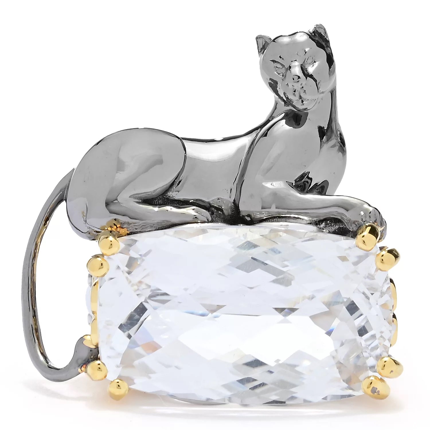 Gems en Vogue 13.98ctw Cushion Shape Clear Quartz Panther Ring