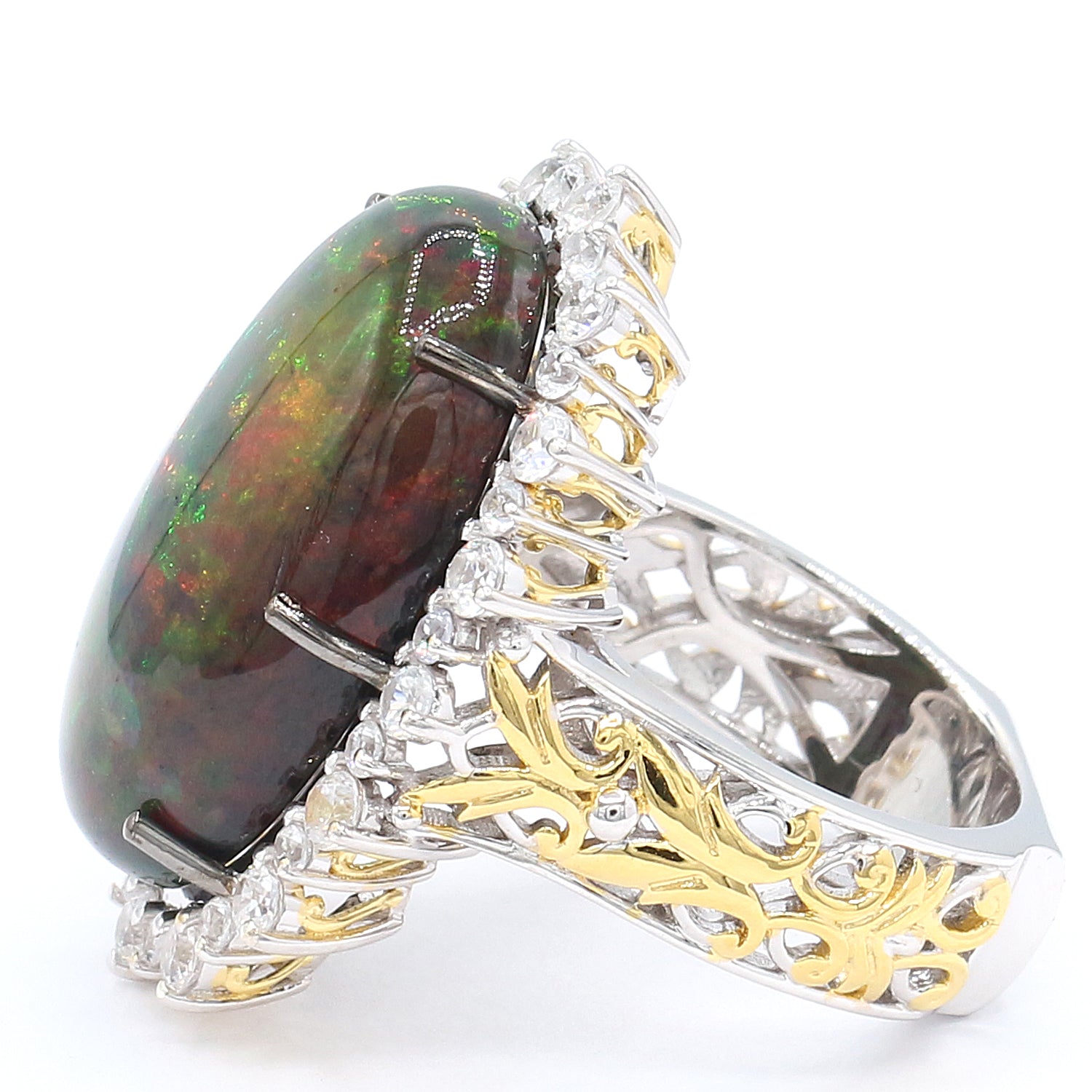 Limited Edition Gems en Vogue Luxe, One-of-a-Kind 15.56ctw Black Ethiopian Opal & White Zircon Halo Ring