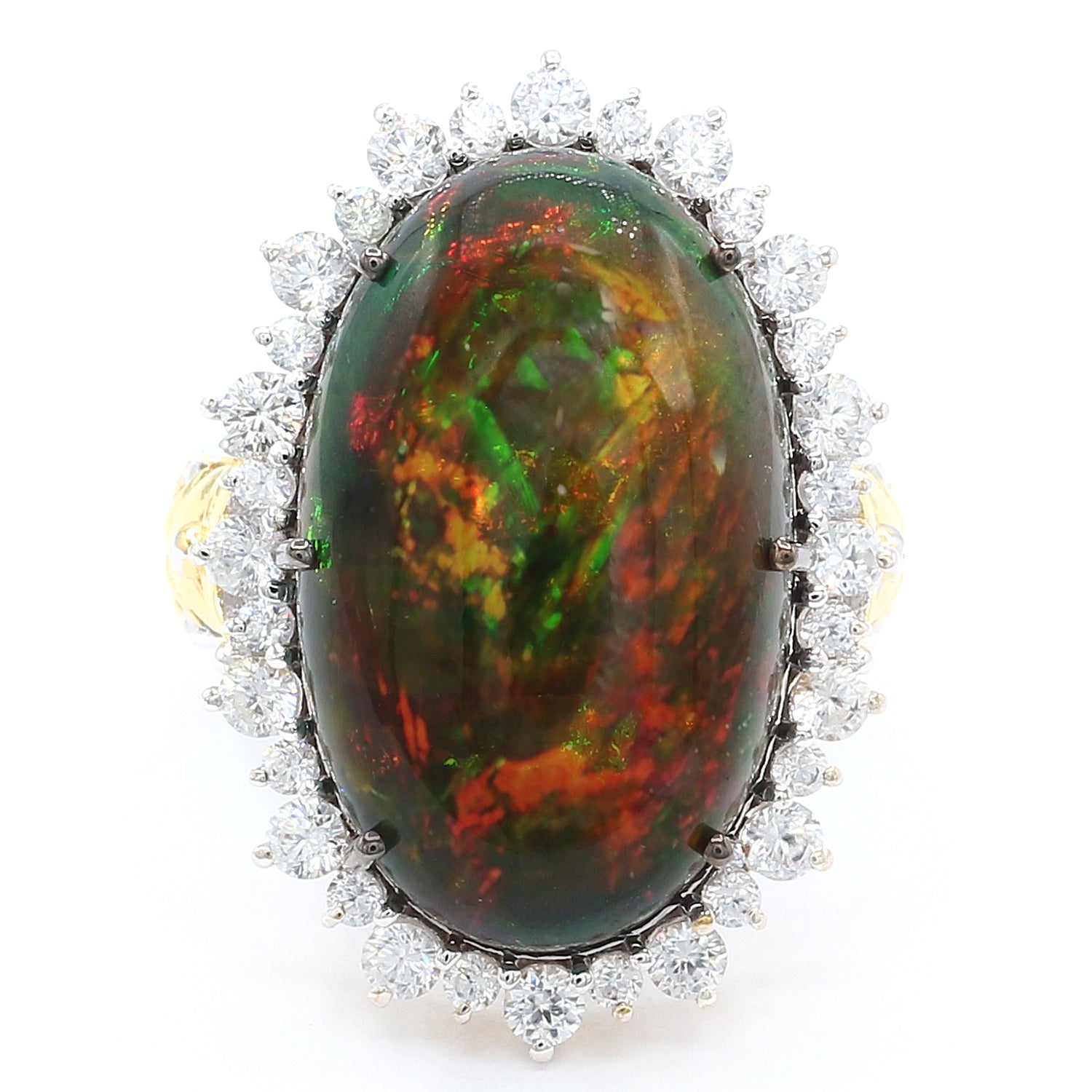 Limited Edition Gems en Vogue Luxe, One-of-a-Kind 15.56ctw Black Ethiopian Opal & White Zircon Halo Ring