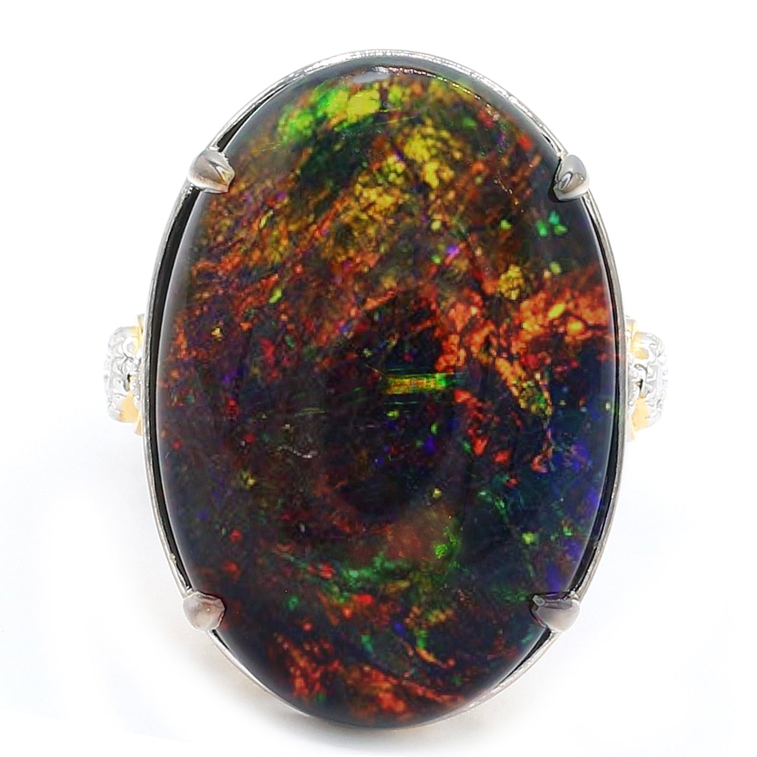 Limited Edition Gems en Vogue Luxe, One-of-a-Kind 19.38ctw Black Ethiopian Opal & White Zircon Ring