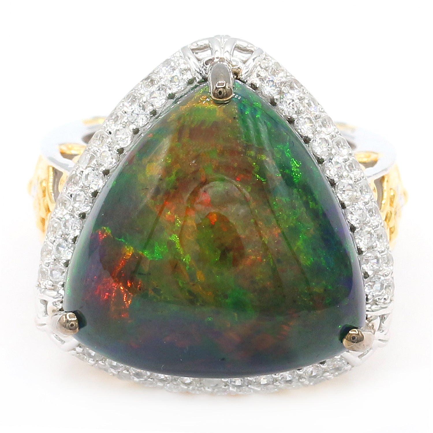 Limited Edition Gems en Vogue Luxe, One-of-a-Kind 17.65ctw Black Ethiopian Opal & White Zircon Ring