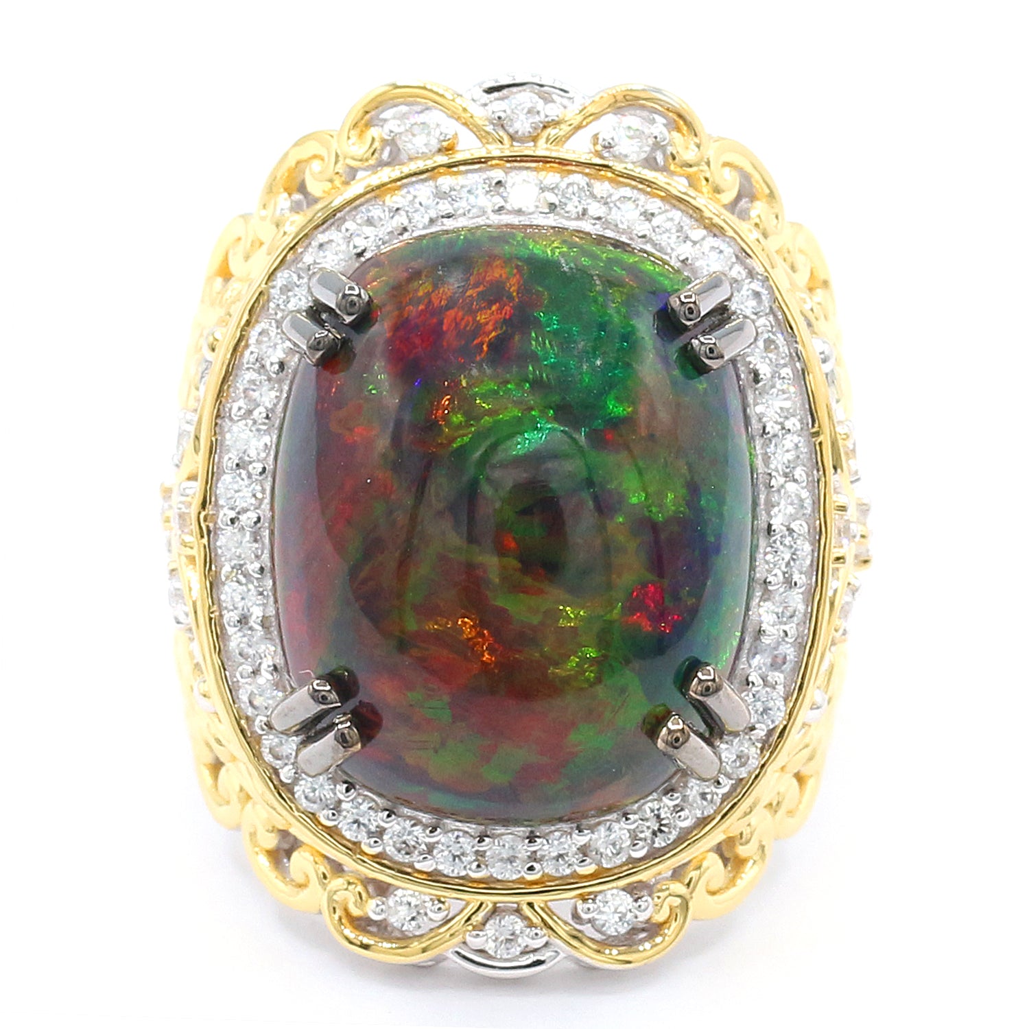 Limited Edition Gems en Vogue Luxe, One-of-a-Kind 15.56ctw Black Ethiopian Opal & White Zircon Ring