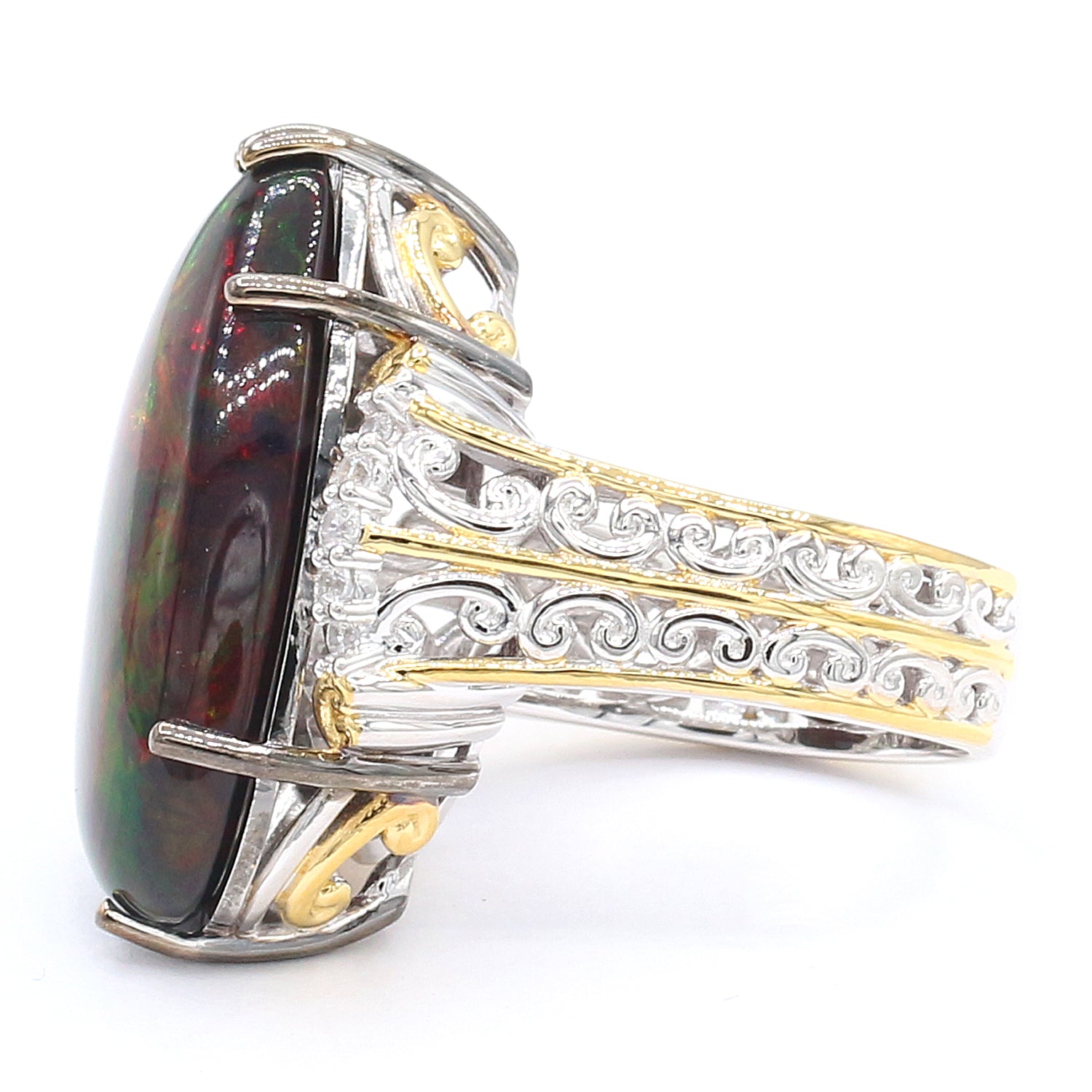 Limited Edition Gems en Vogue Luxe, One-of-a-Kind 14.60ctw Black Ethiopian Opal & White Zircon Ring
