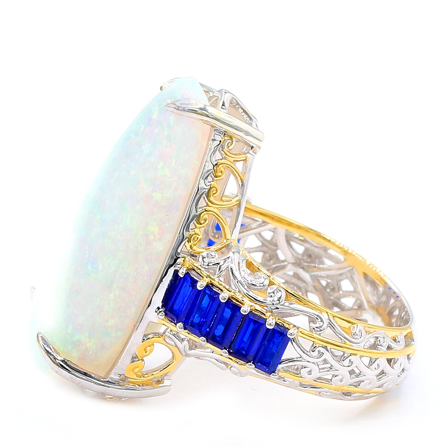 Limited Edition Gems en Vogue Luxe, One-of-a-Kind 19.77ctw White Ethiopian Opal & Cobalt Blue Spinel Ring