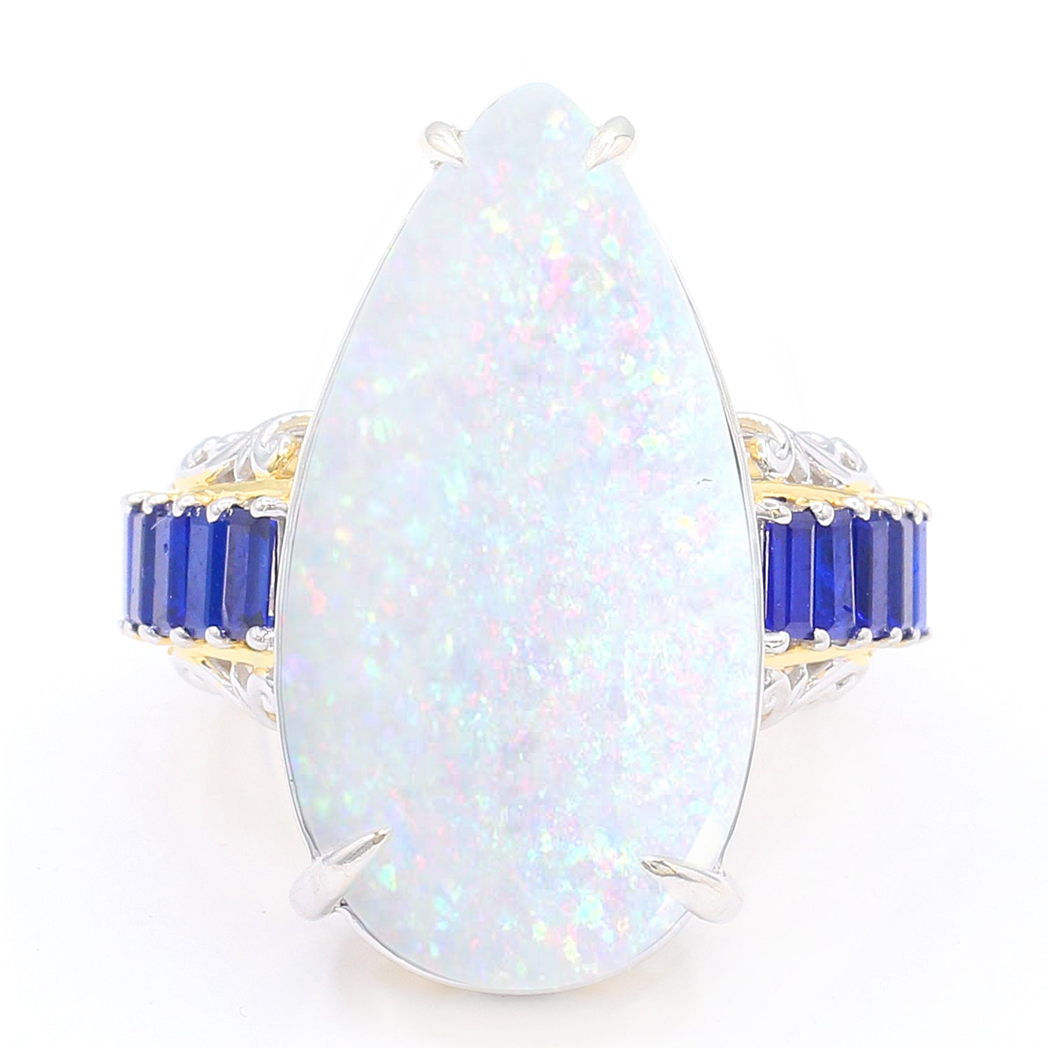 Limited Edition Gems en Vogue Luxe, One-of-a-Kind 19.77ctw White Ethiopian Opal & Cobalt Blue Spinel Ring