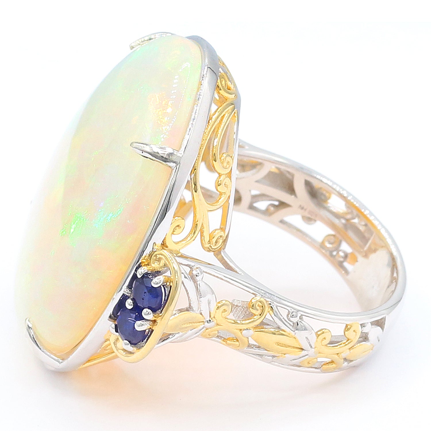 Limited Edition Gems en Vogue Luxe, One-of-a-Kind 23.34ctw White Ethiopian Opal & Cobalt Blue Spinel Ring