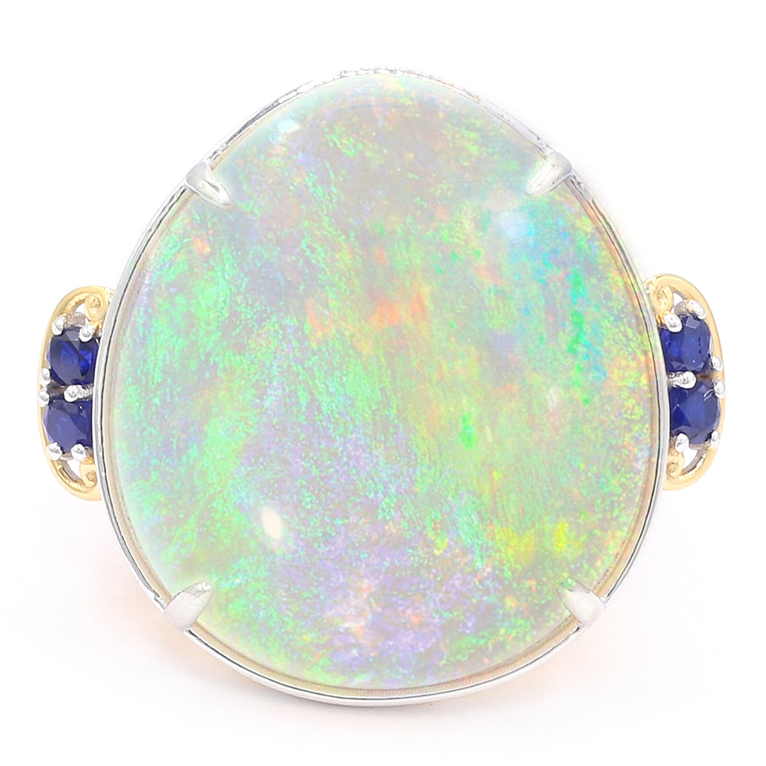 Limited Edition Gems en Vogue Luxe, One-of-a-Kind 23.34ctw White Ethiopian Opal & Cobalt Blue Spinel Ring