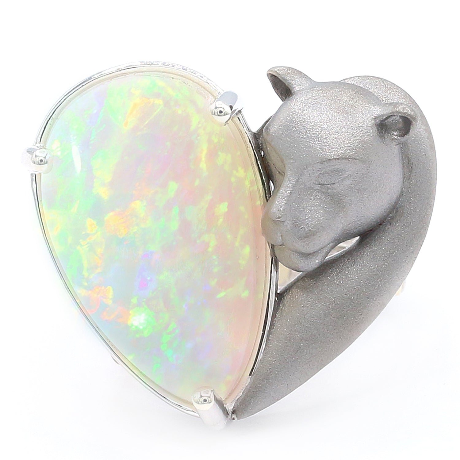 Limited Edition Gems en Vogue Luxe, One-of-a-Kind 16.97ctw White Ethiopian Opal Panther Ring