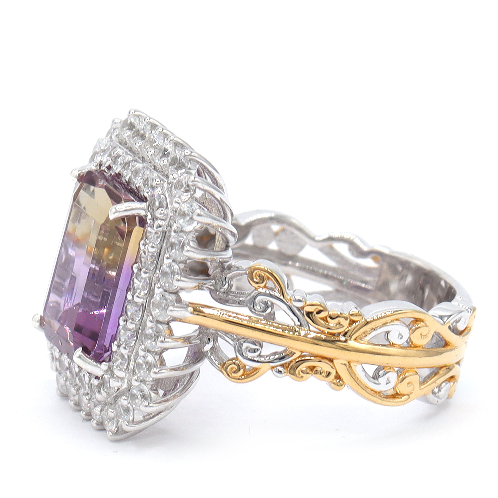Gems en Vogue One-of-a-Kind 24K Palladium Silver 6.45ctw Ametrine & White Zircon Double Halo Ring