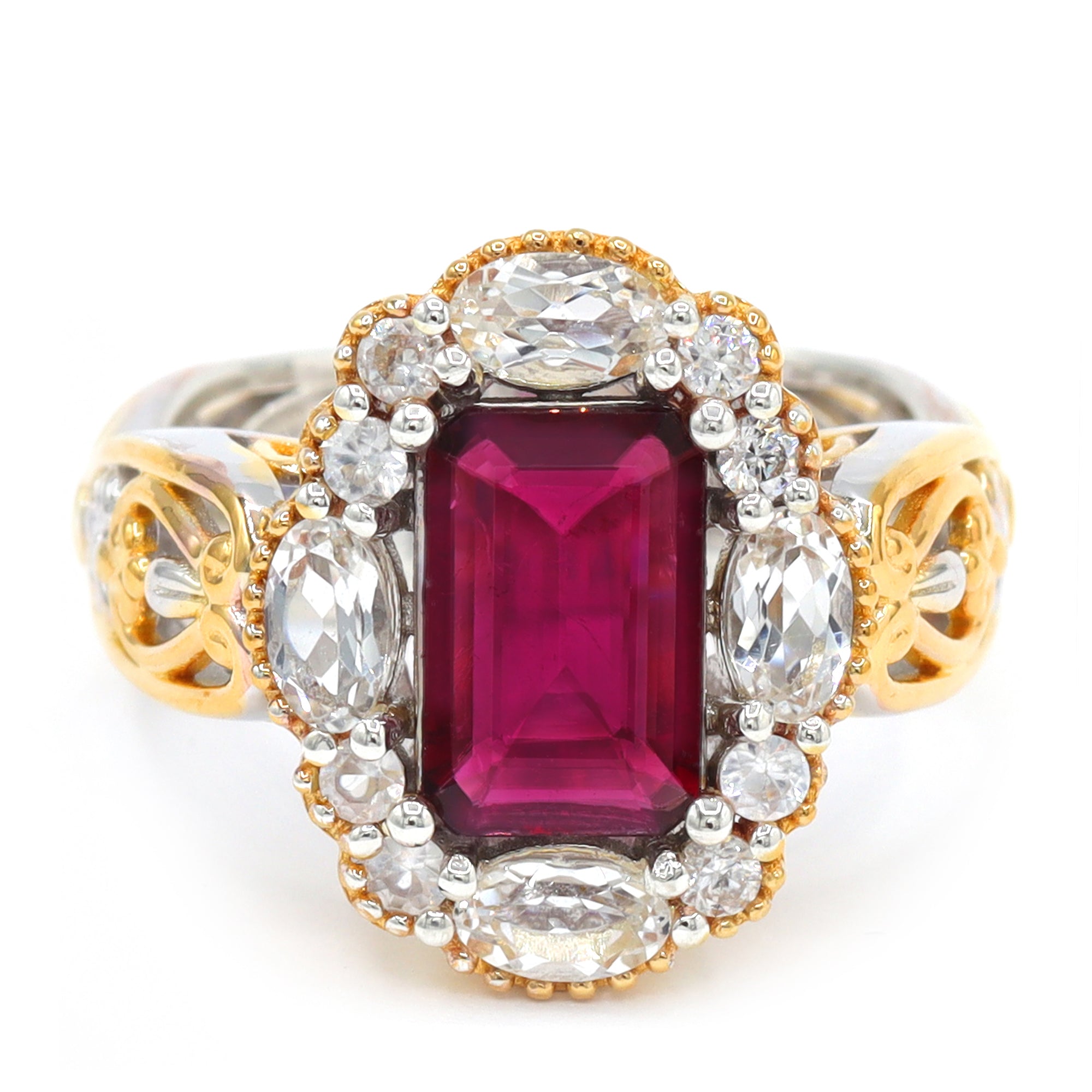 Couture Gems One-of-a-Kind 24K Palladium Silver 3.54ctw Rubellite & White Zircon Ring