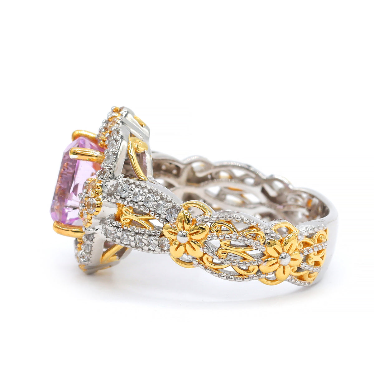 Gems en Vogue One-of-a-Kind 24K Palladium Silver 3.66ctw Pink Kunzite & White Zircon Ring