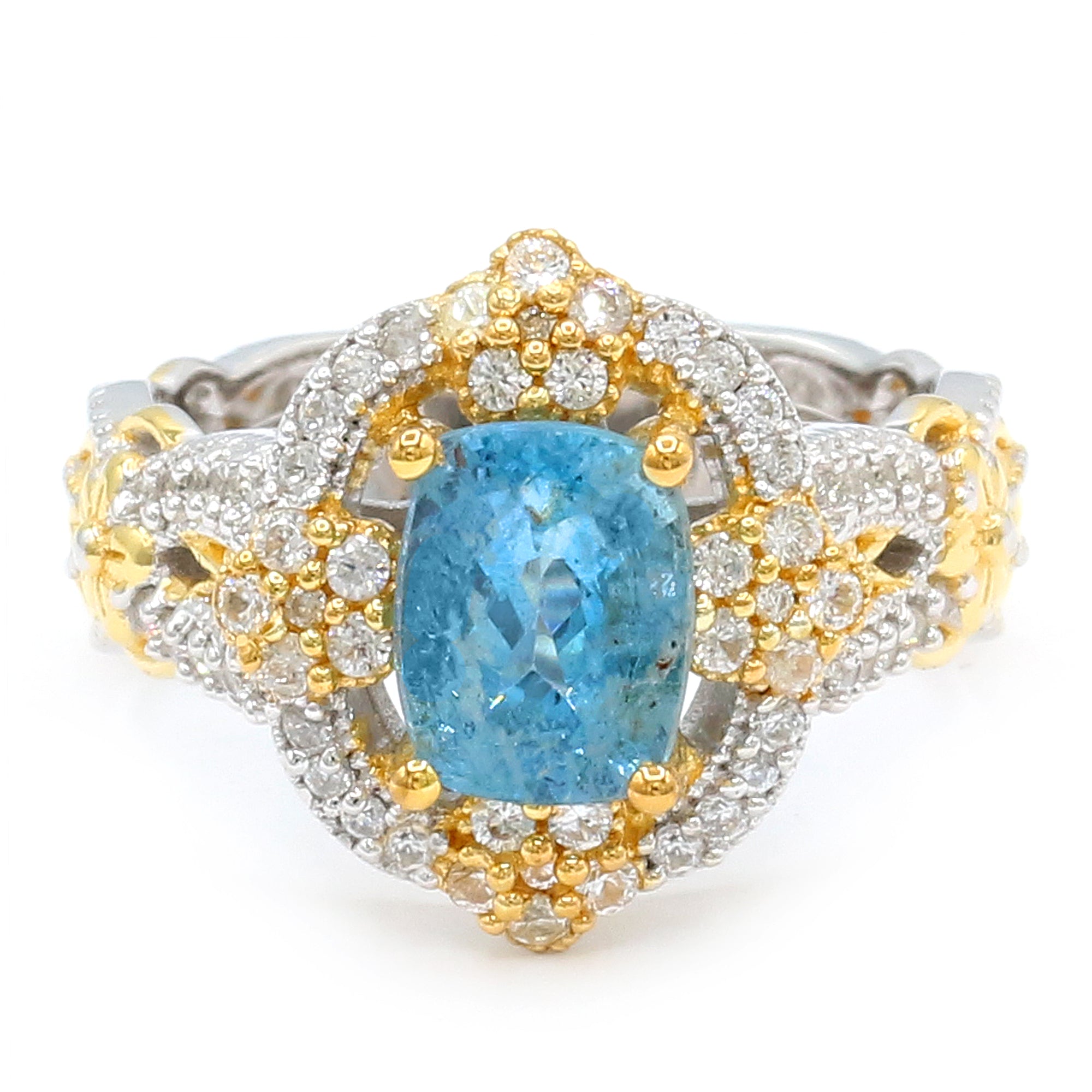 Gems en Vogue One-of-a-Kind 24K Palladium Silver 3.07ctw Tanzanian Aquamarine & White Zircon Ring