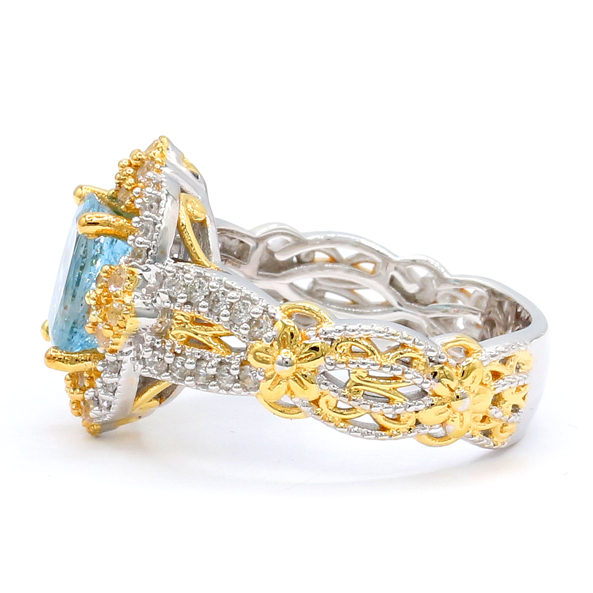 Gems en Vogue One-of-a-Kind 24K Palladium Silver 3.07ctw Tanzanian Aquamarine & White Zircon Ring