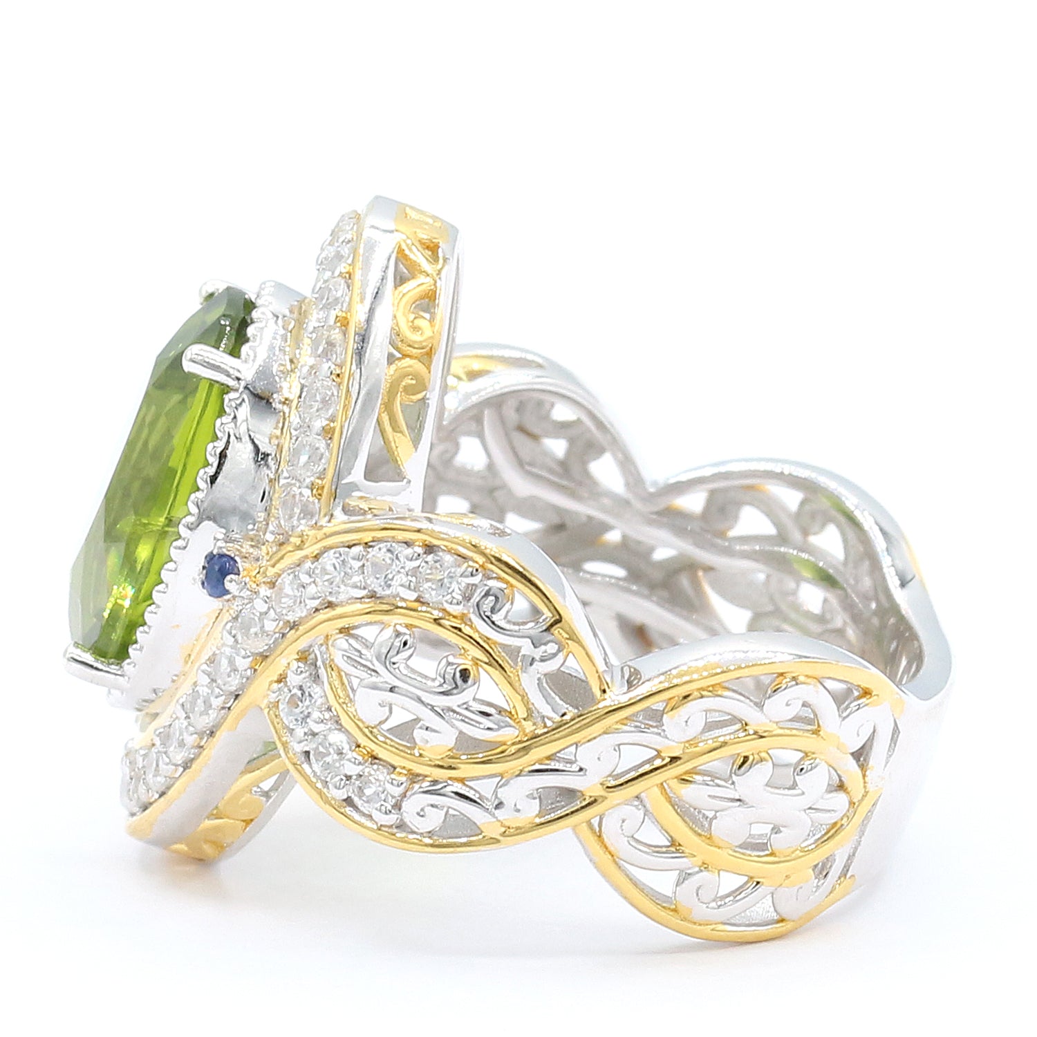 Limited Edition Gems en Vogue 7.15ctw Peridot, Blue Sapphire & White Zircon Ring