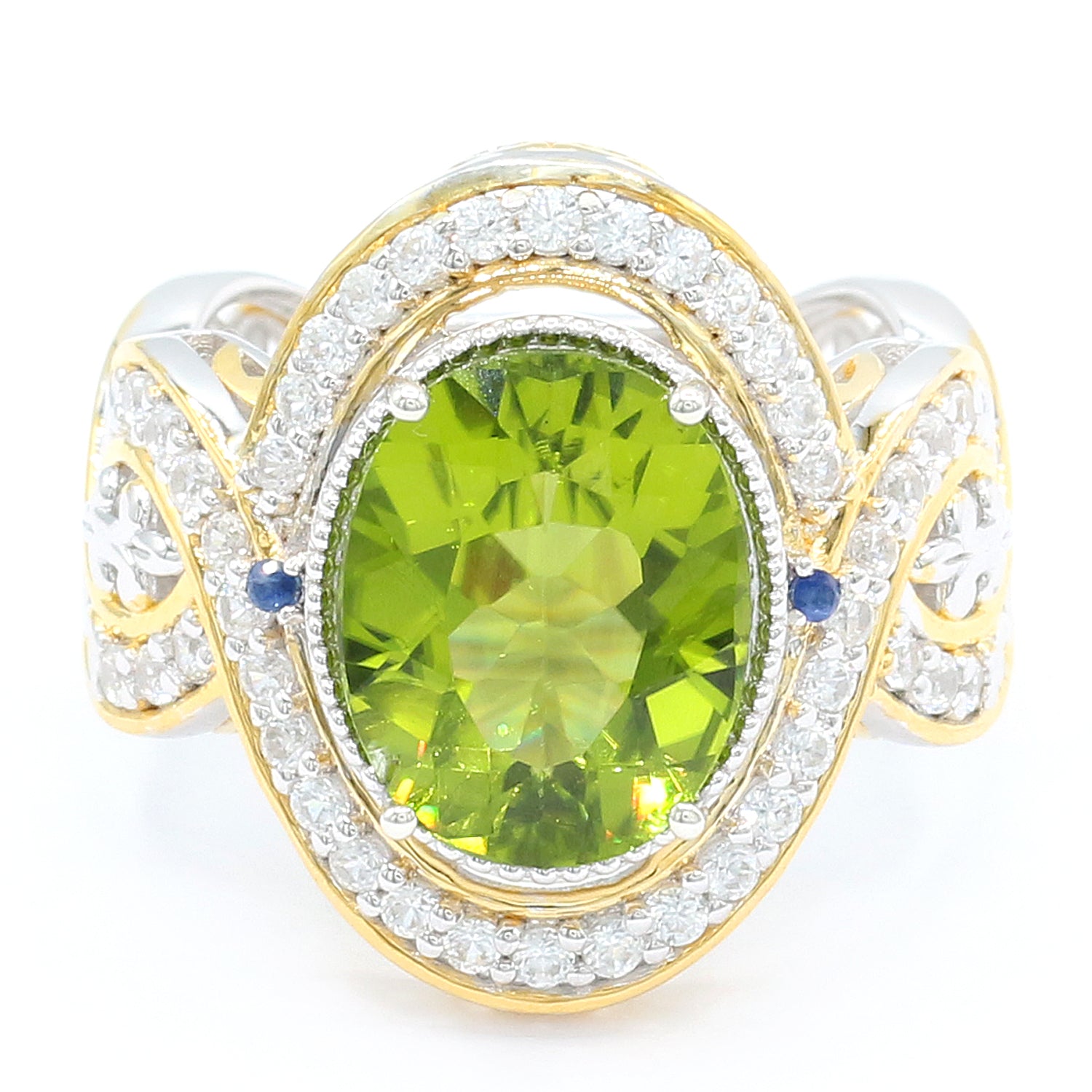 Limited Edition Gems en Vogue 7.15ctw Peridot, Blue Sapphire & White Zircon Ring