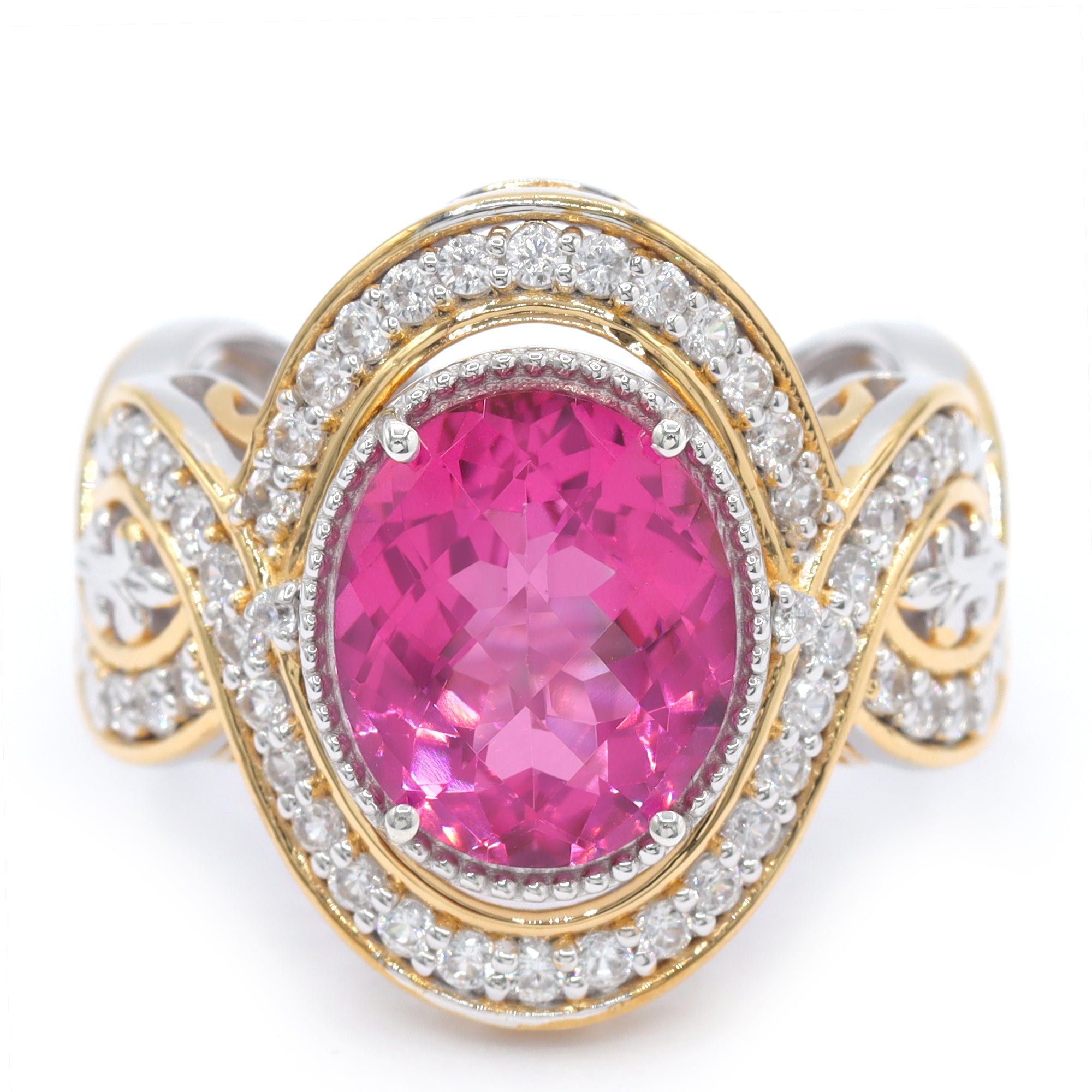 Gems en Vogue One-of-a-Kind 24K Palladium Silver 6.86ctw Pink Topaz & White Zircon Ring