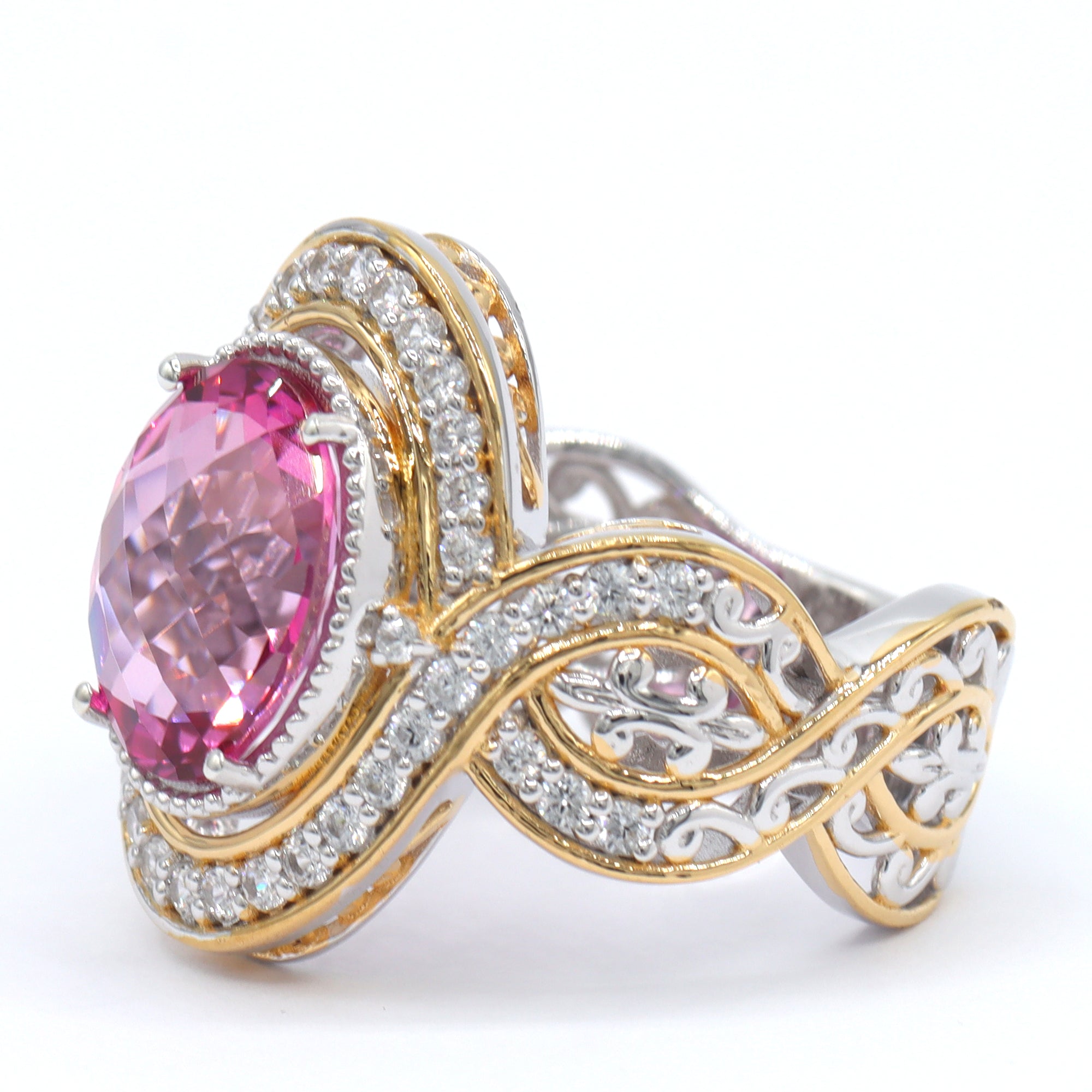 Gems en Vogue One-of-a-Kind 24K Palladium Silver 6.86ctw Pink Topaz & White Zircon Ring