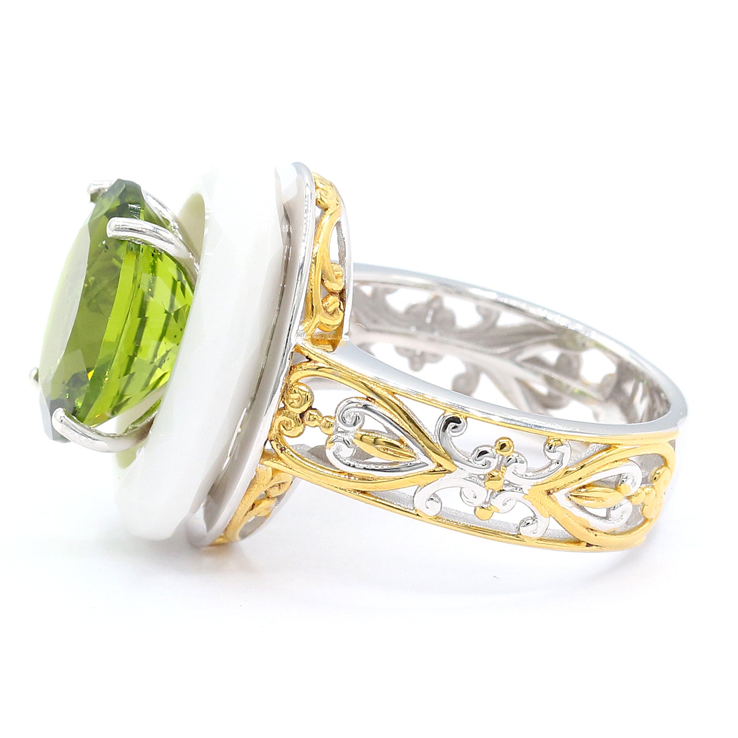 Limited Edition Gems en Vogue One-of-a-Kind 7.23ctw Peridot & White Agate Ring