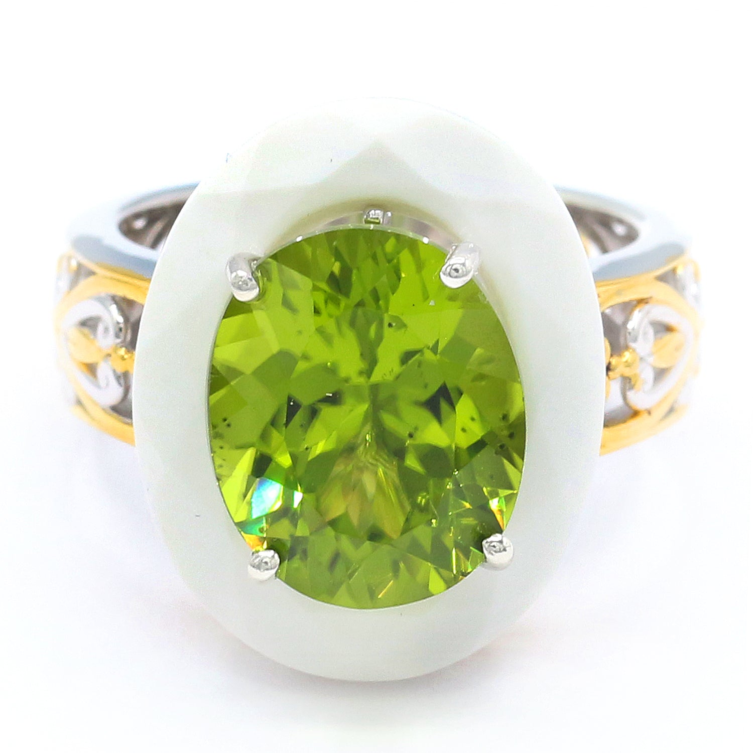 Limited Edition Gems en Vogue One-of-a-Kind 7.23ctw Peridot & White Agate Ring