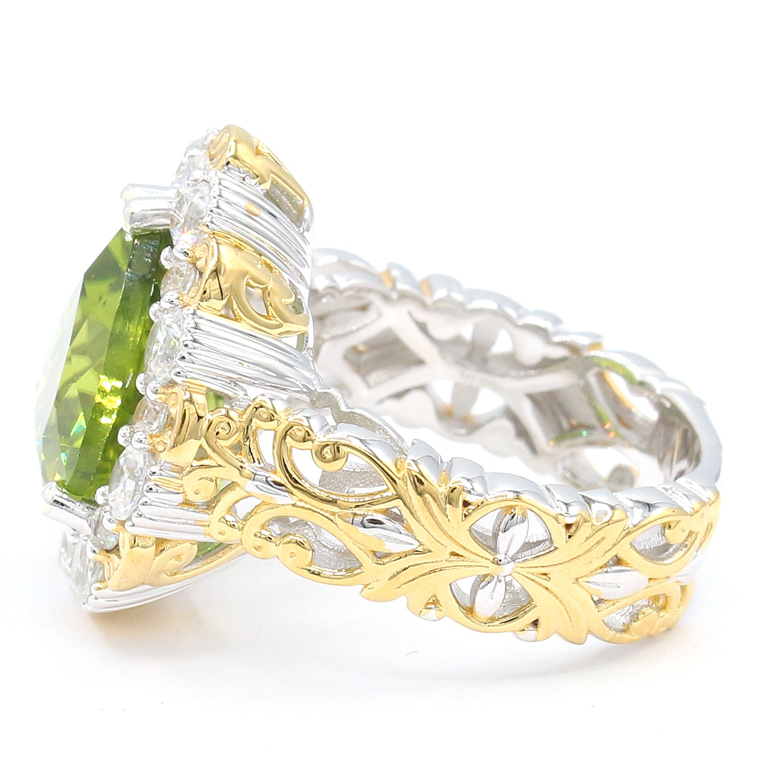 Limited Edition Gems en Vogue 9.34ctw Peridot & White Zircon Almond Shape Ring