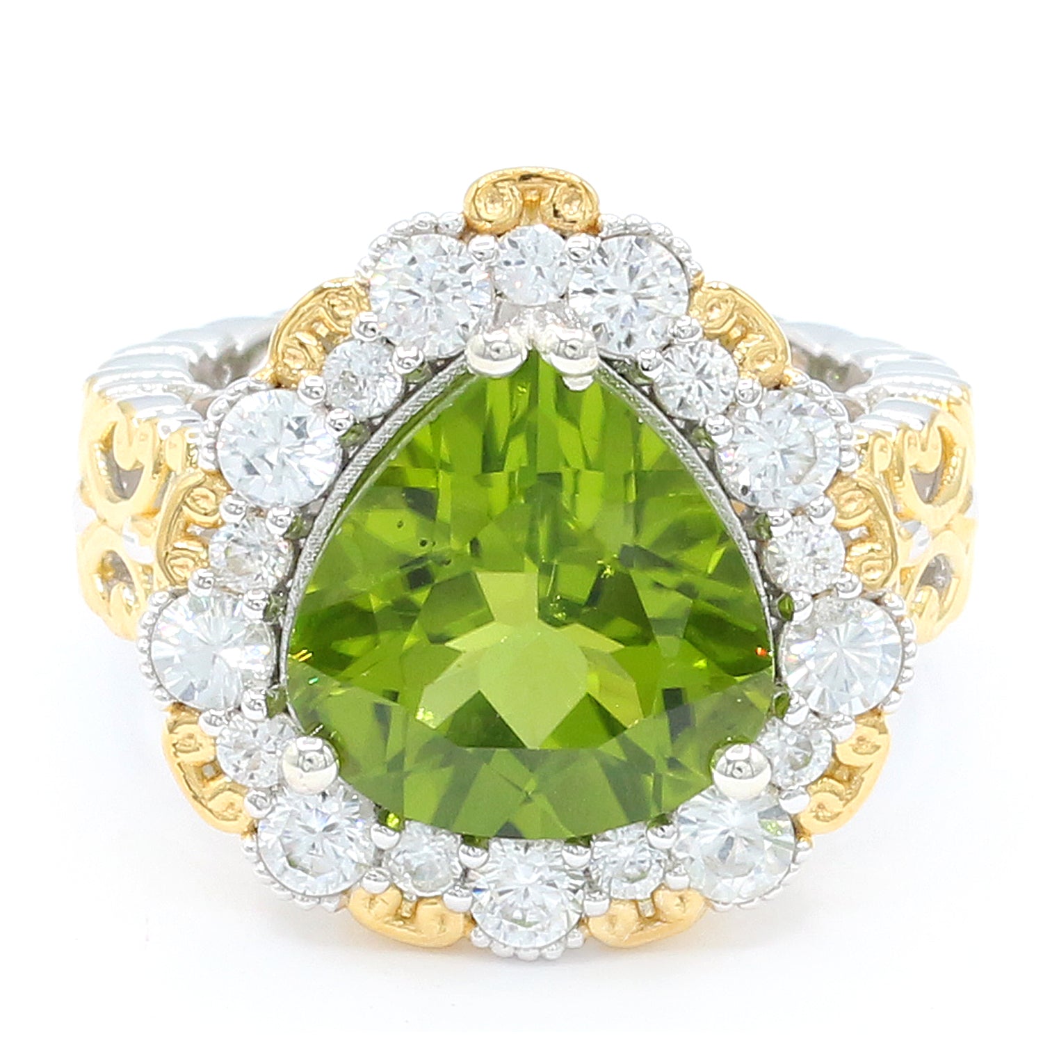 Limited Edition Gems en Vogue 9.34ctw Peridot & White Zircon Almond Shape Ring