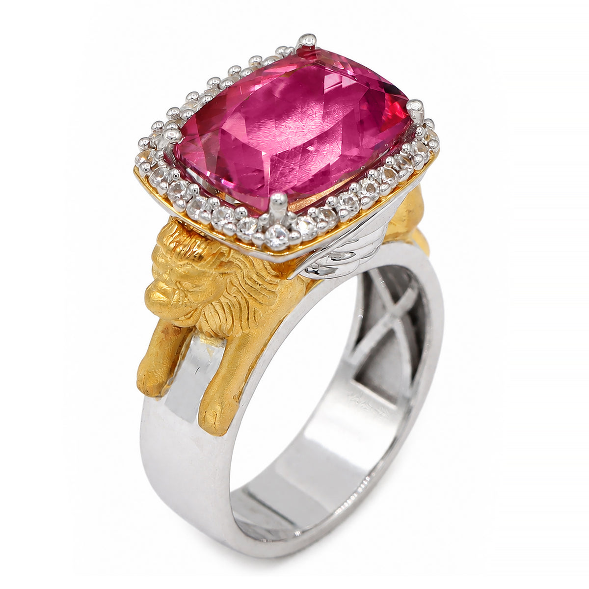 Gems en Vogue One-of-a-Kind 24K Palladium Silver 8.54ctw Pink Topaz & White Zircon Griffin Ring