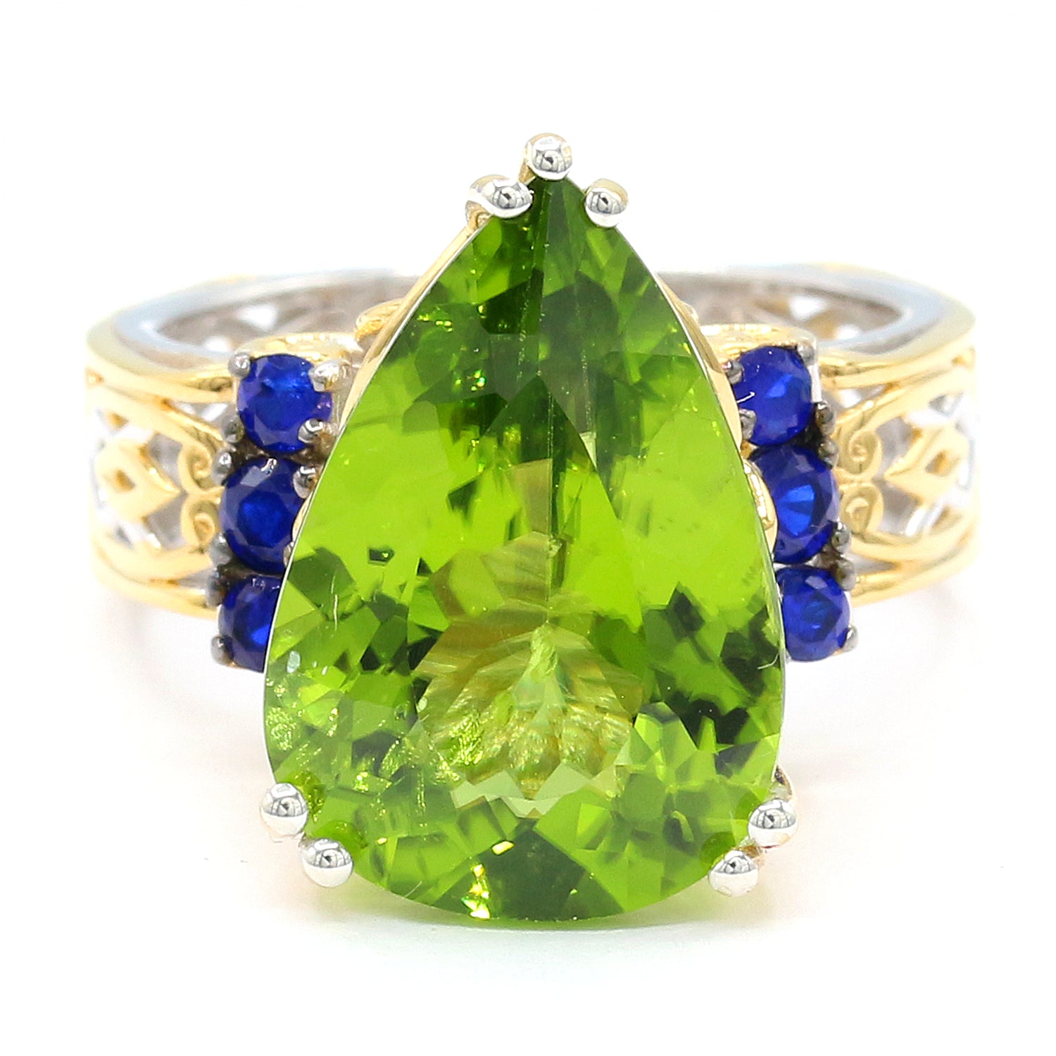 Limited Edition Gems en Vogue One-of-a-Kind 11.54ctw Peridot & Cobalt Blue Spinel Ring