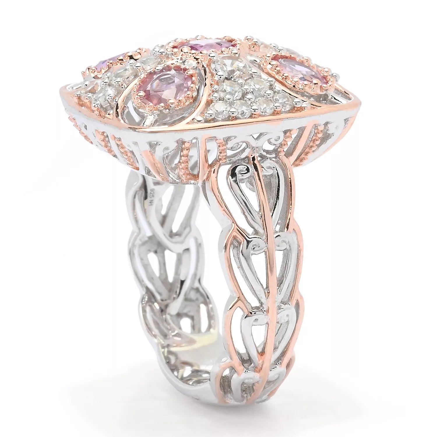 Gems en Vogue 2.12ctw Pastel Pink Sapphire & White Zircon Ring