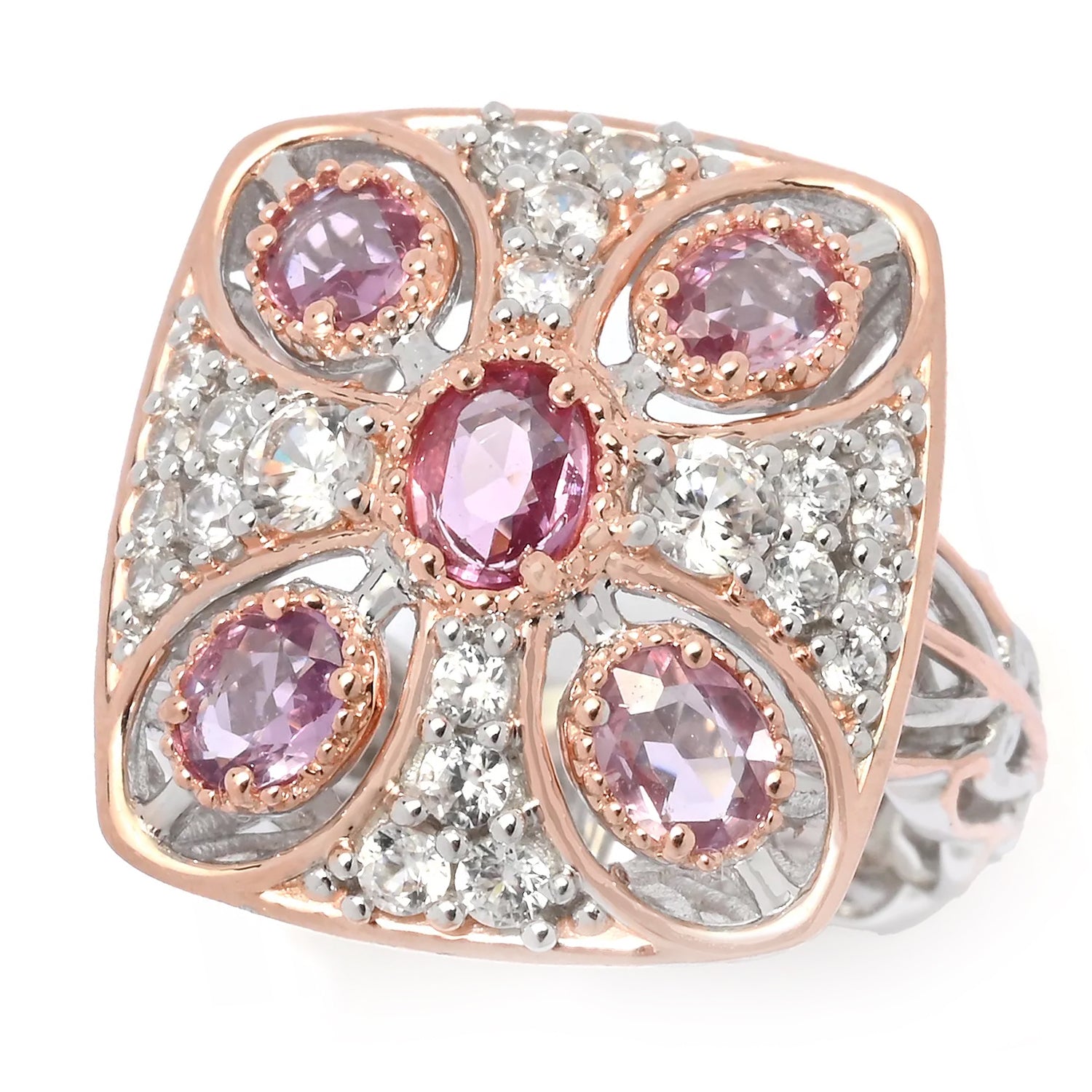 Gems en Vogue 2.12ctw Pastel Pink Sapphire & White Zircon Ring