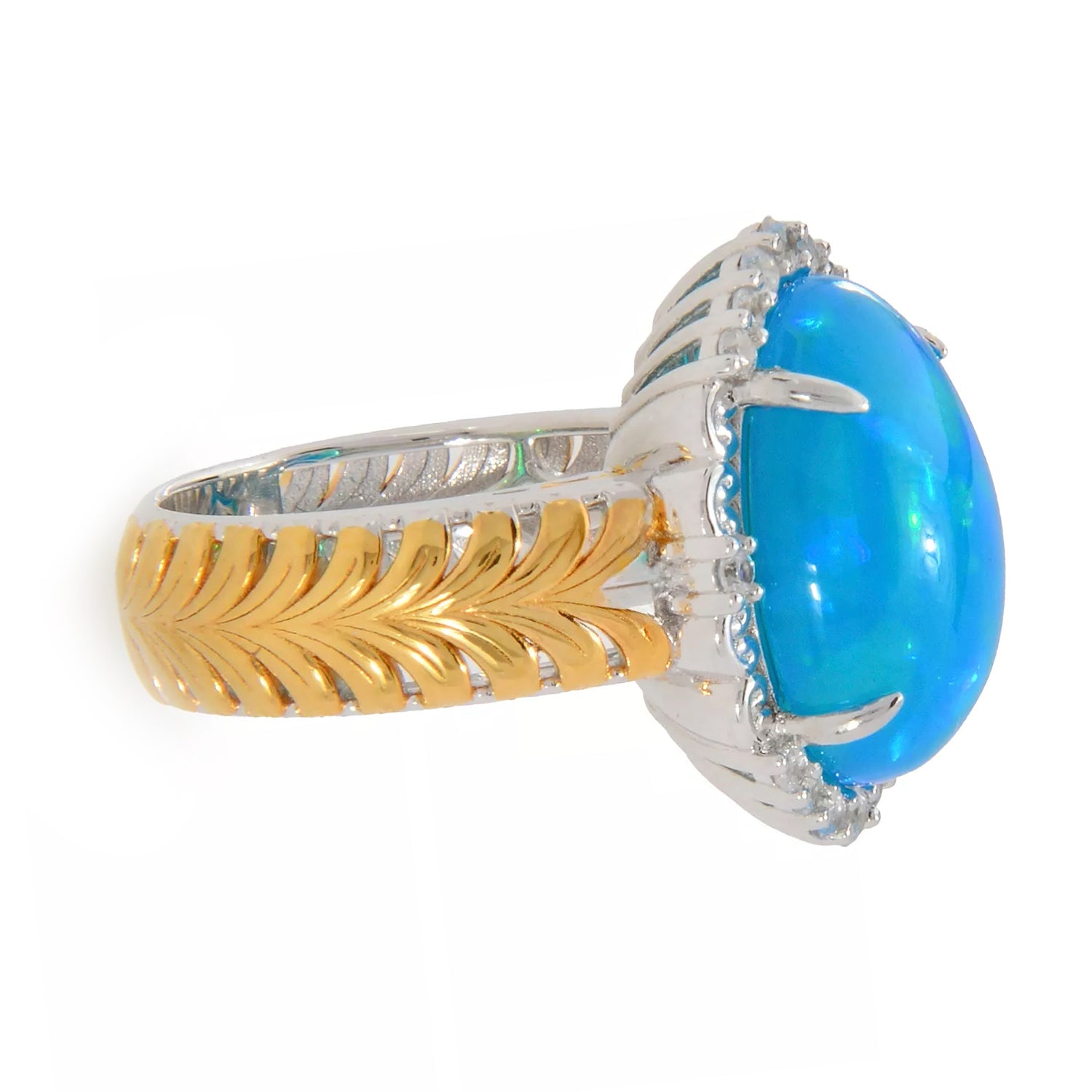 Gems en Vogue Oval Paraiba Opal & White Zircon Ring