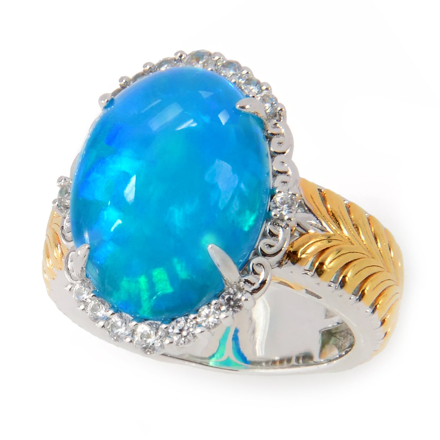 Gems en Vogue Oval Paraiba Opal & White Zircon Ring