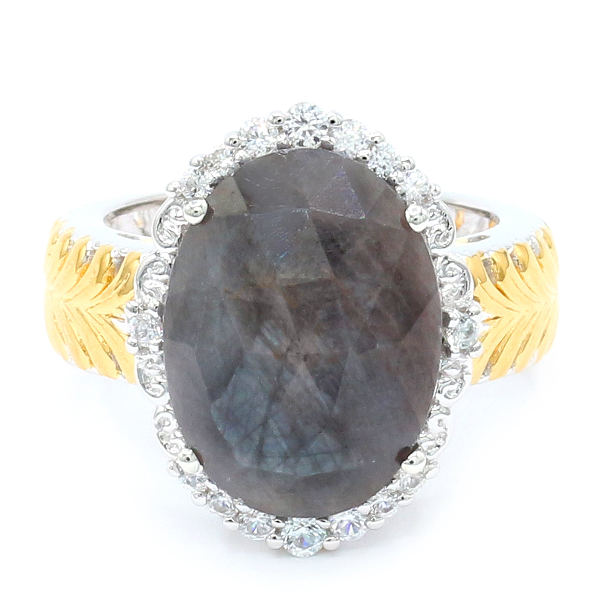 Gems en Vogue 24K Palladium Silver 10.38ctw Silver Sapphire & White Zircon Ring