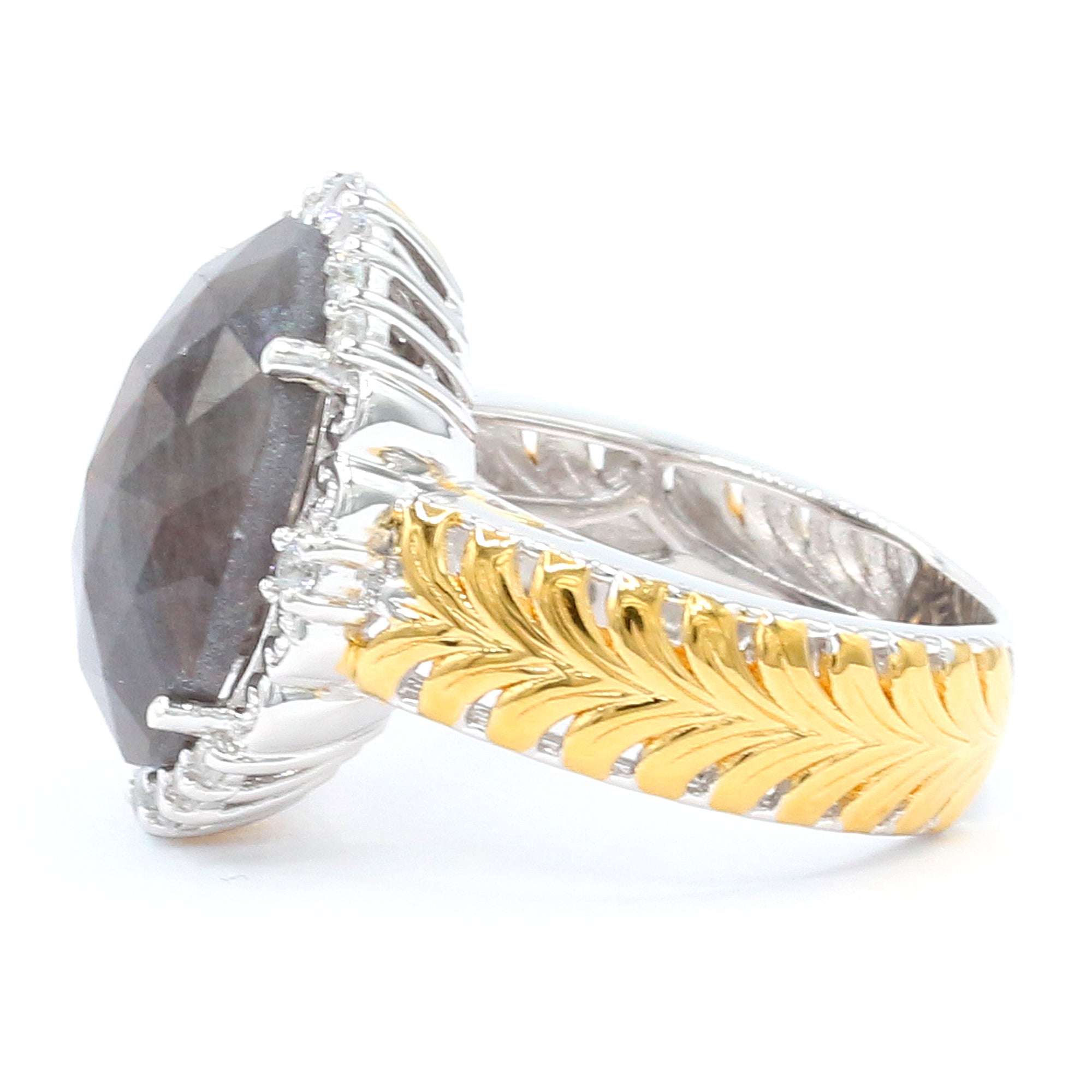 Gems en Vogue 24K Palladium Silver 10.38ctw Silver Sapphire & White Zircon Ring