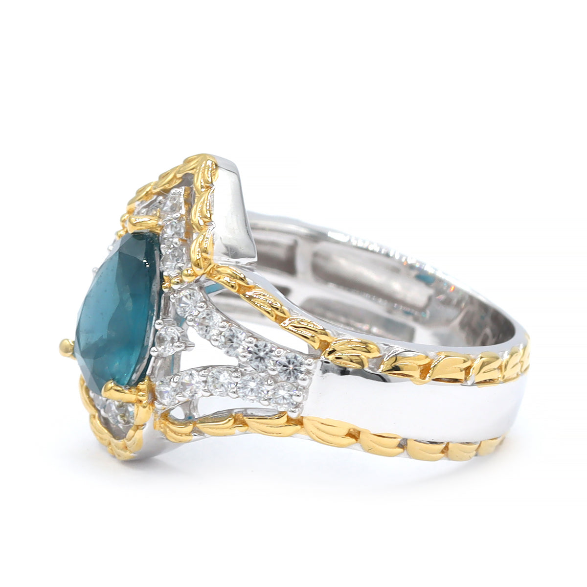 Gems en Vogue 24K Palladium Silver 2.61ctw Teal Kyanite & White Zircon Ring