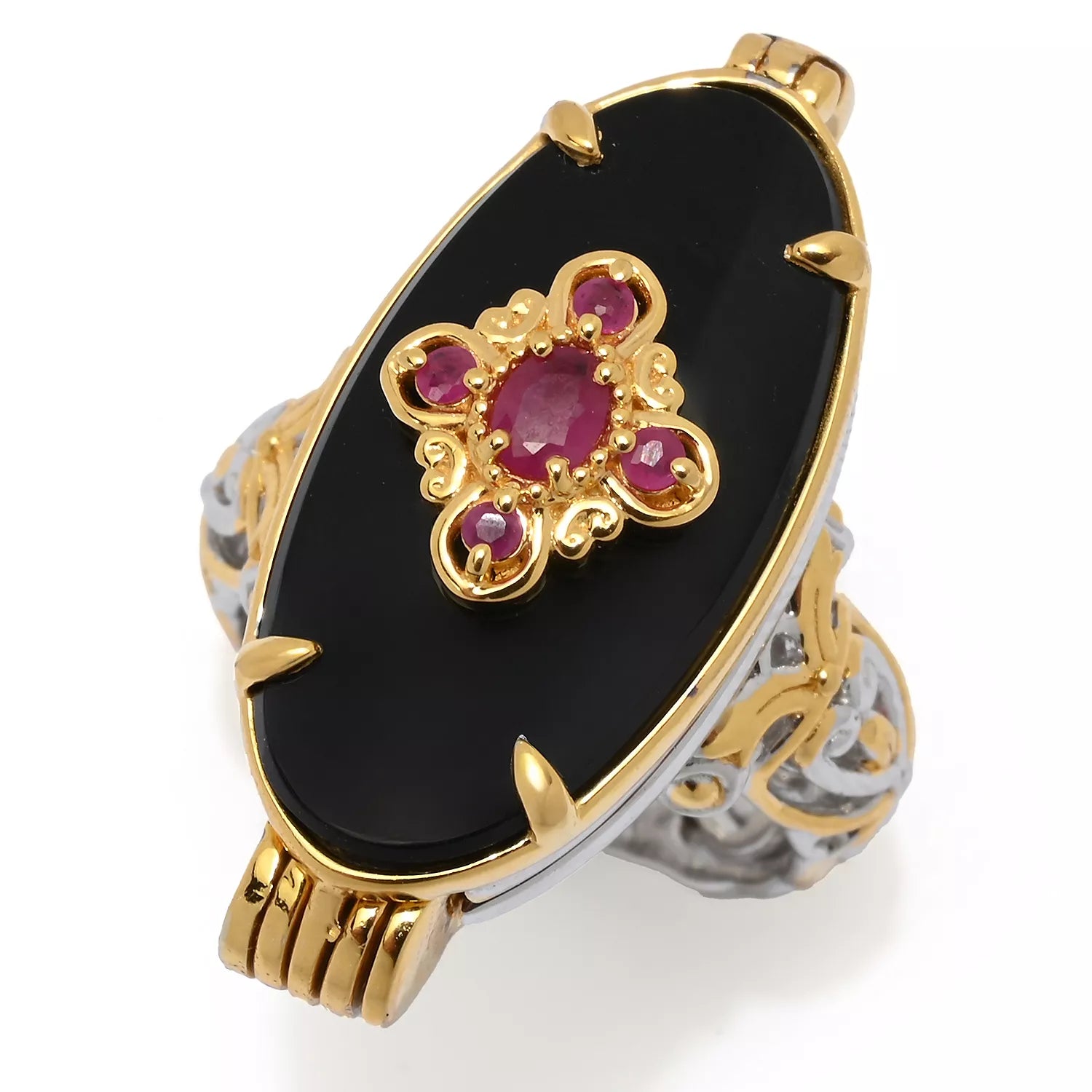 Gems en Vogue Black Onyx & Ruby 3 Picture Locket Ring