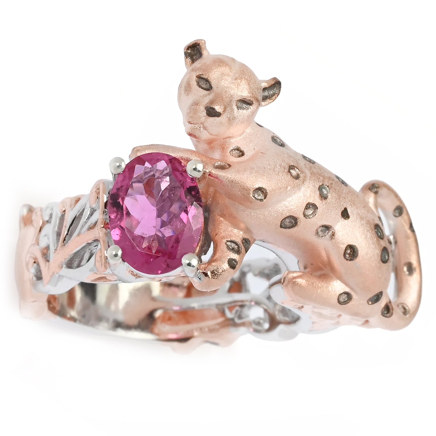 Gems en Vogue 1.40ctw Oval Rubellite Panther Ring