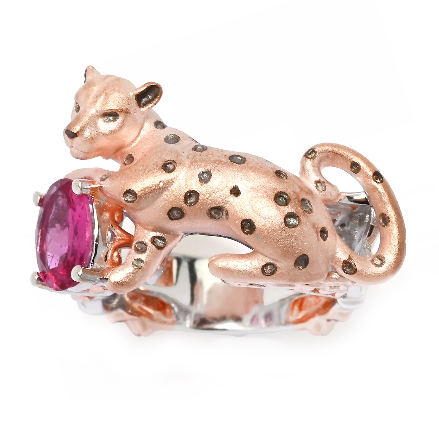 Gems en Vogue 1.40ctw Oval Rubellite Panther Ring