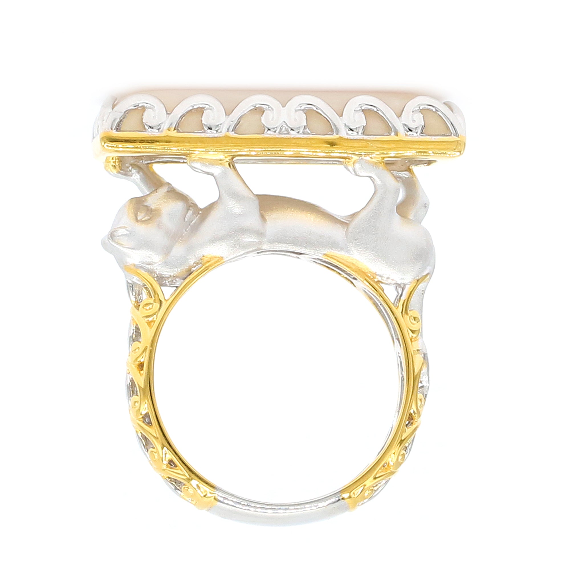 Gems en Vogue 24K Palladium Silver White Coral Playful Panther Ring