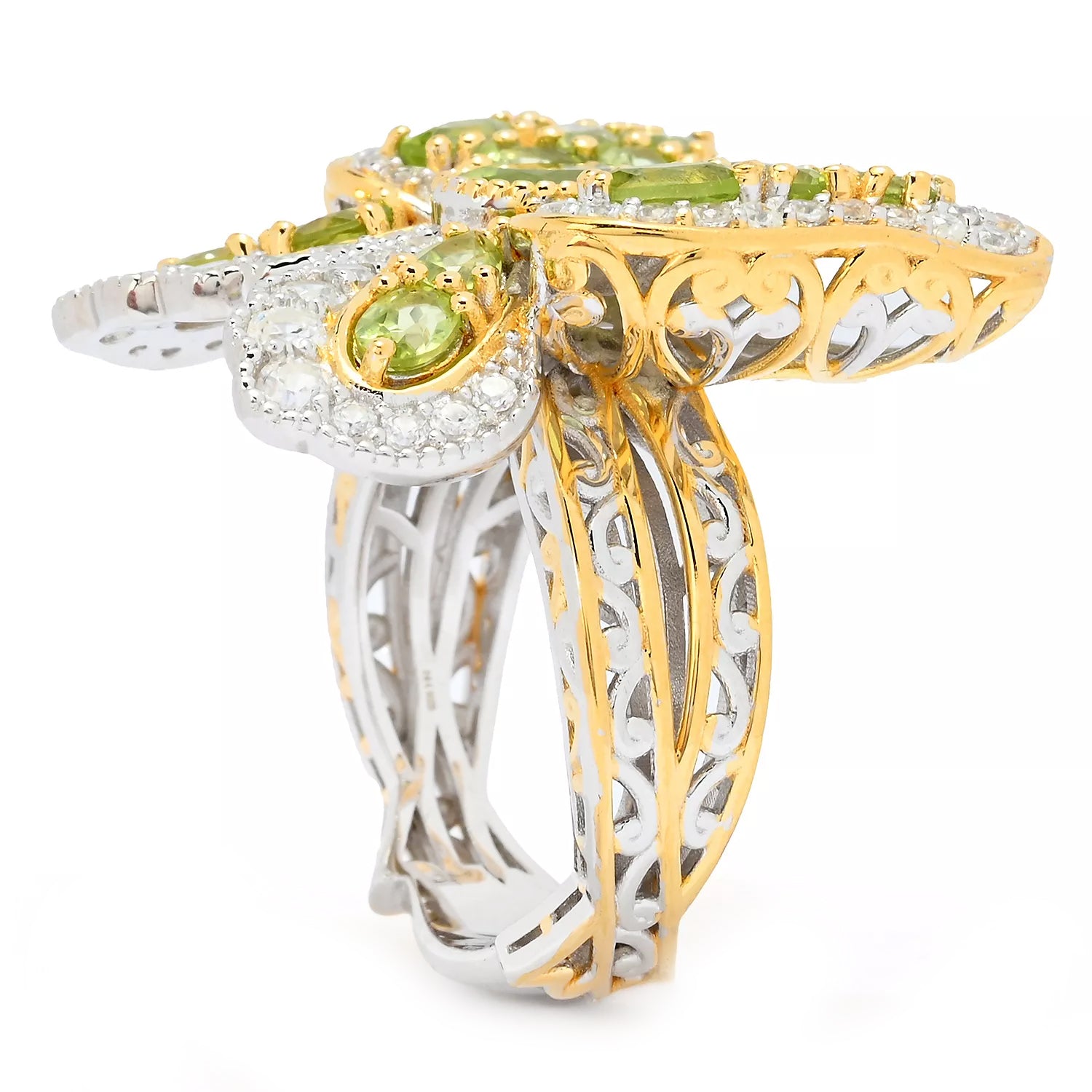 Gems en Vogue 5.58ctw Peridot & White Zircon Butterfly Bow Ring