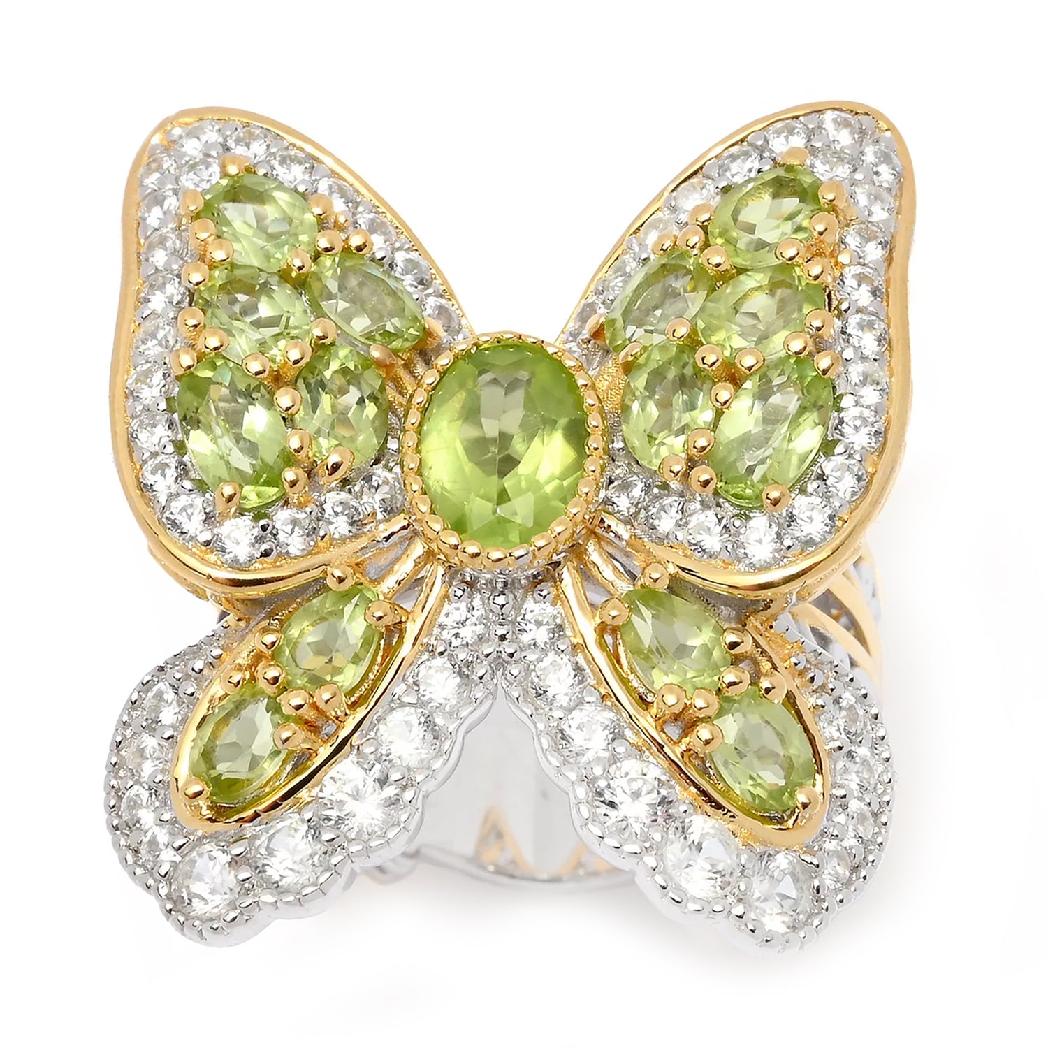 Gems en Vogue 5.58ctw Peridot & White Zircon Butterfly Bow Ring