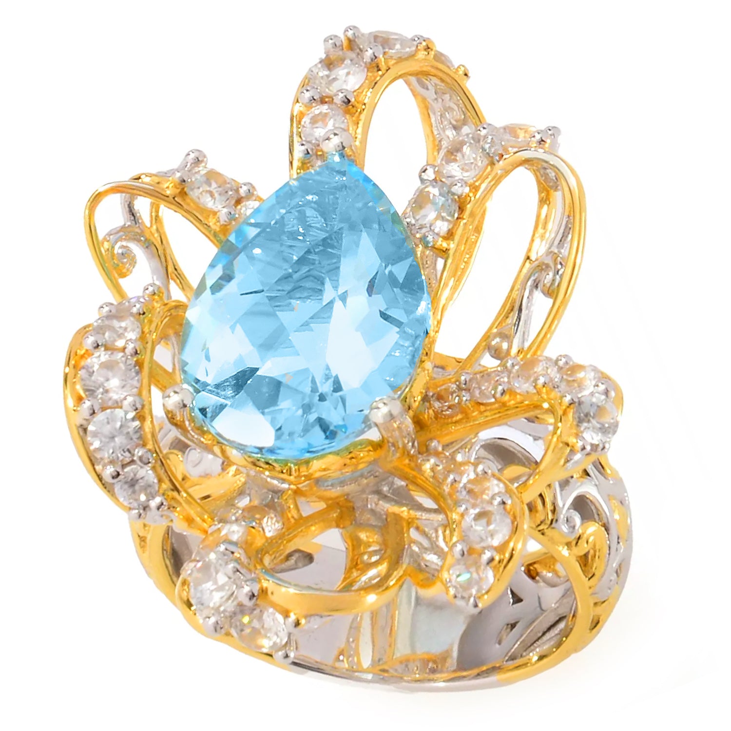 Gems en Vogue 7.33ctw Blue Topaz & White Zircon Ring